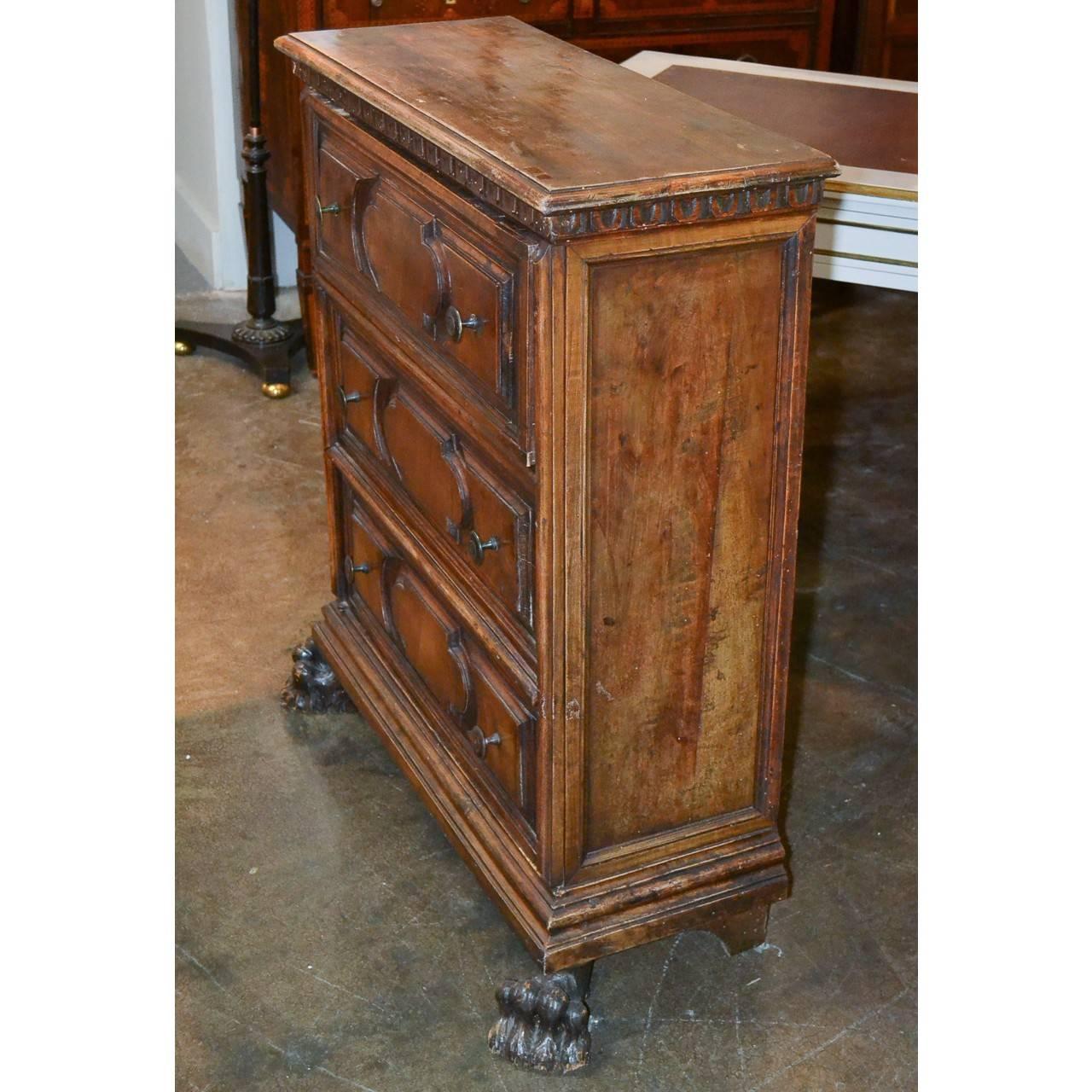 Stained 19th Century Italian Carved Narrow Chest