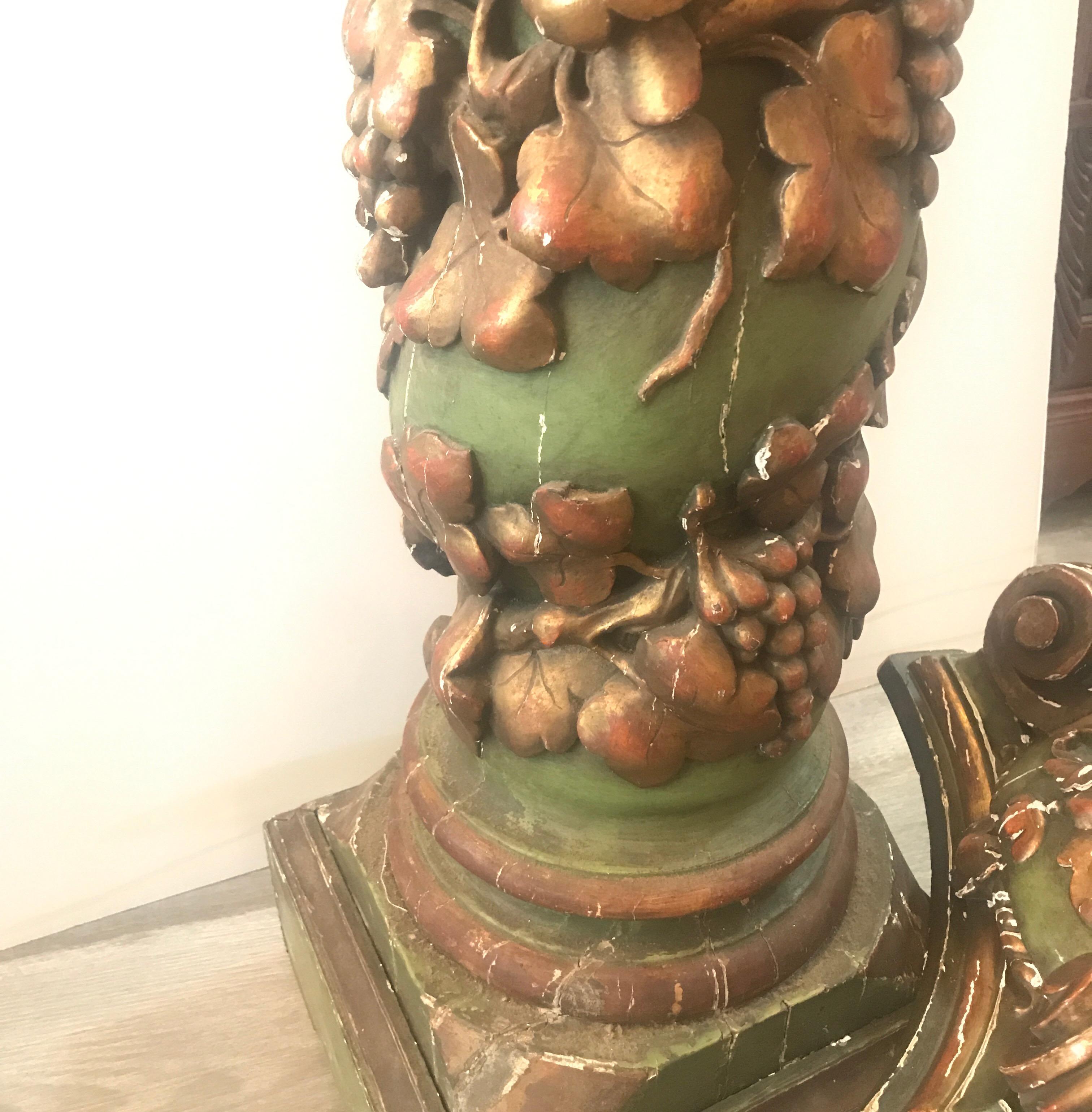 19th Century Italian Carved Oak Painted Pedestal Column 6