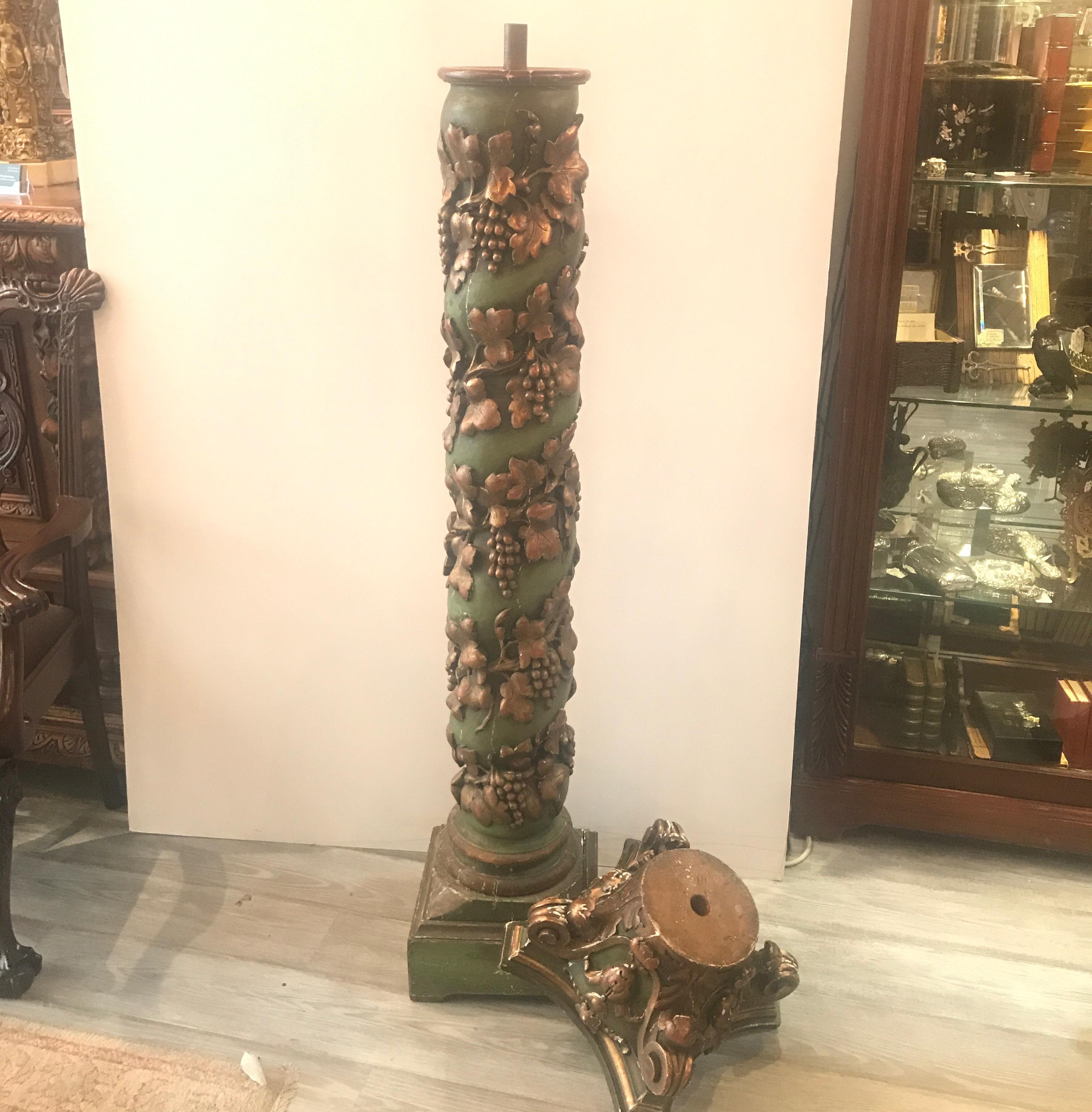 19th Century Italian Carved Oak Painted Pedestal Column 4