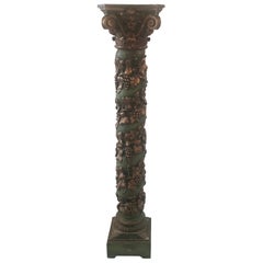 19th Century Italian Carved Oak Painted Pedestal Column
