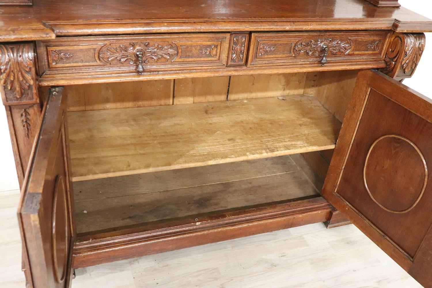 19th Century Italian Carved Oak Wood Majestic Antique Sideboard, 1850s For Sale 8