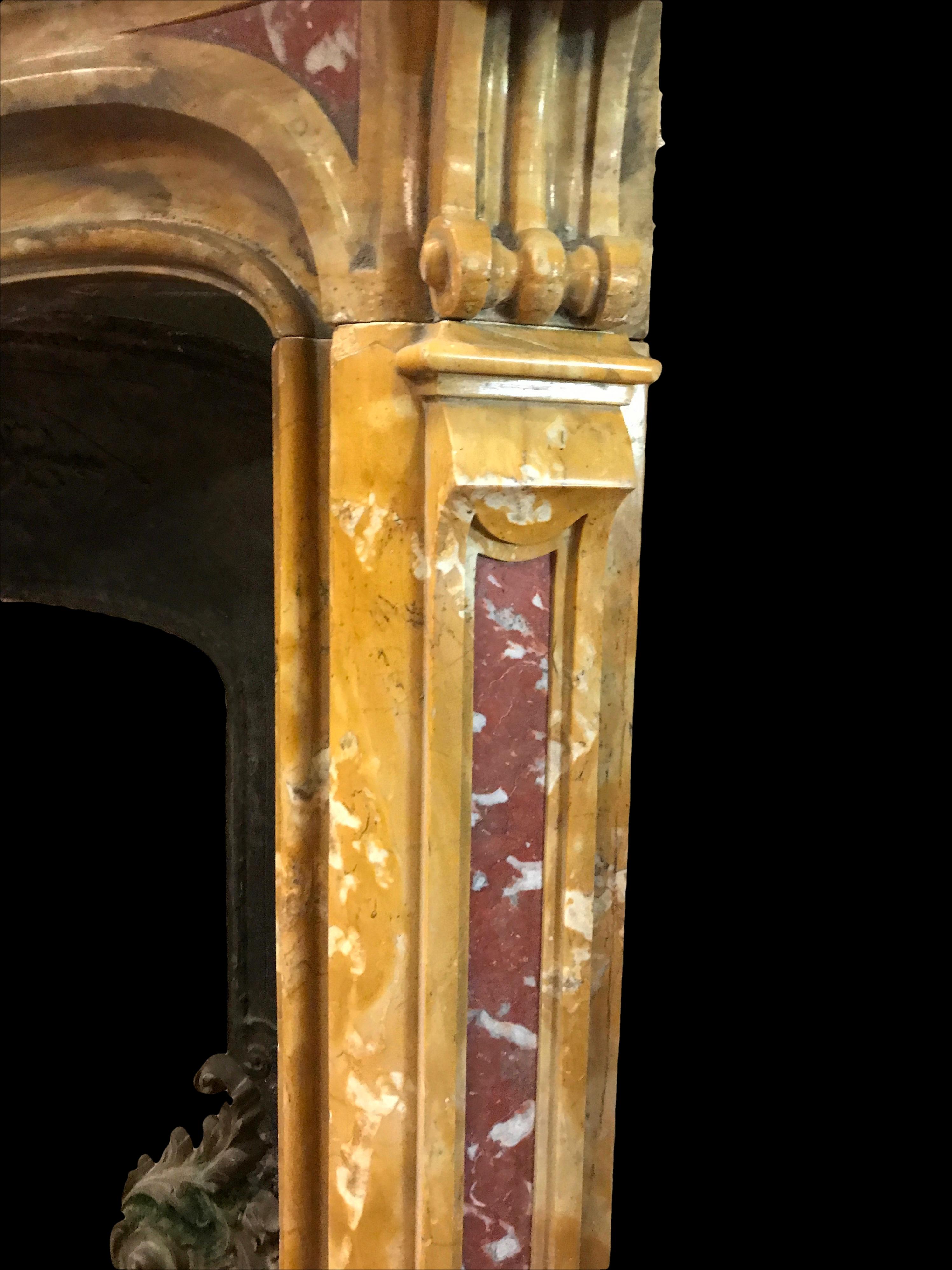 19th Century, Italian Carved Old Yellow Marble Fireplace 2