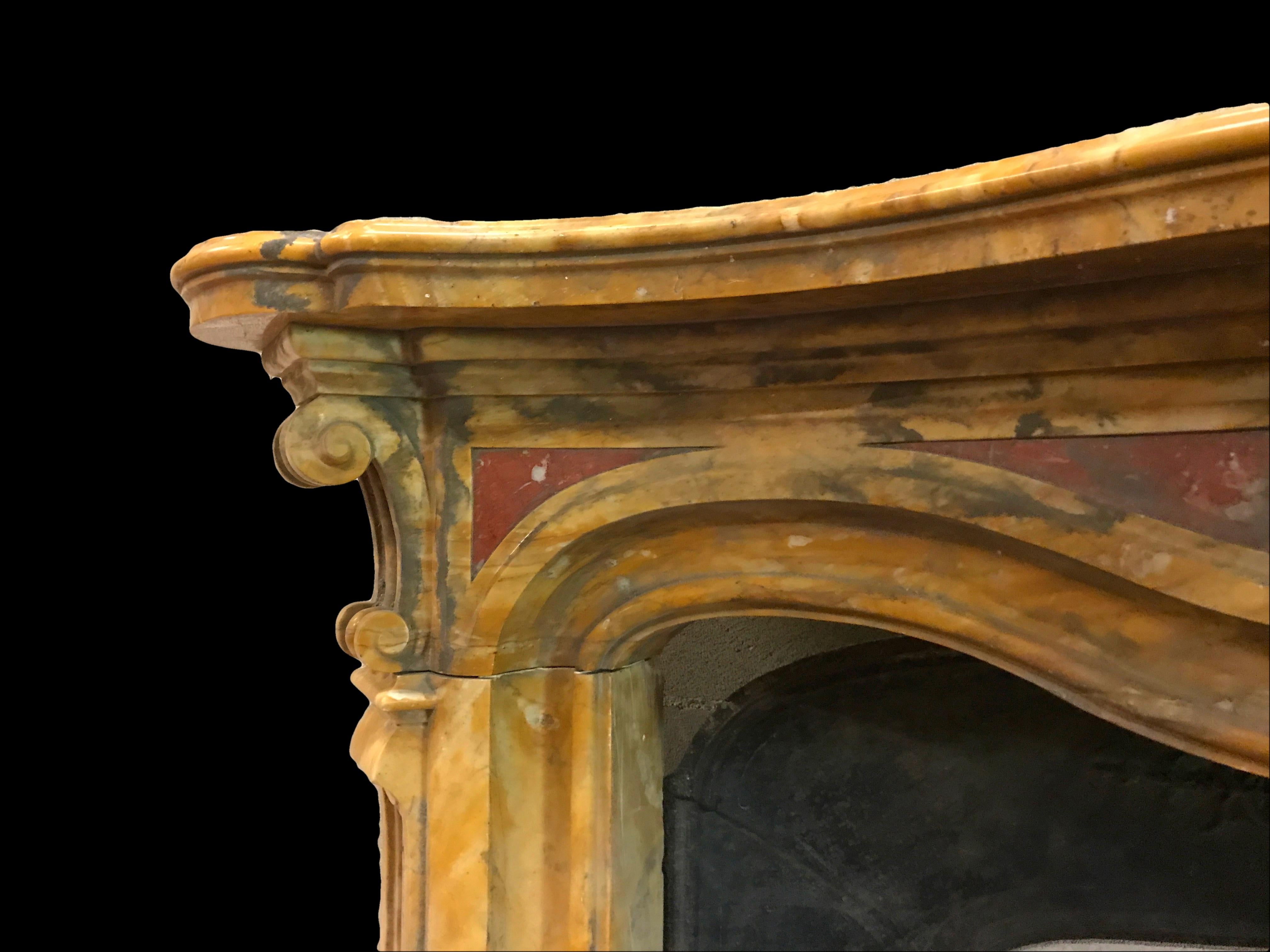 19th Century, Italian Carved Old Yellow Marble Fireplace 3