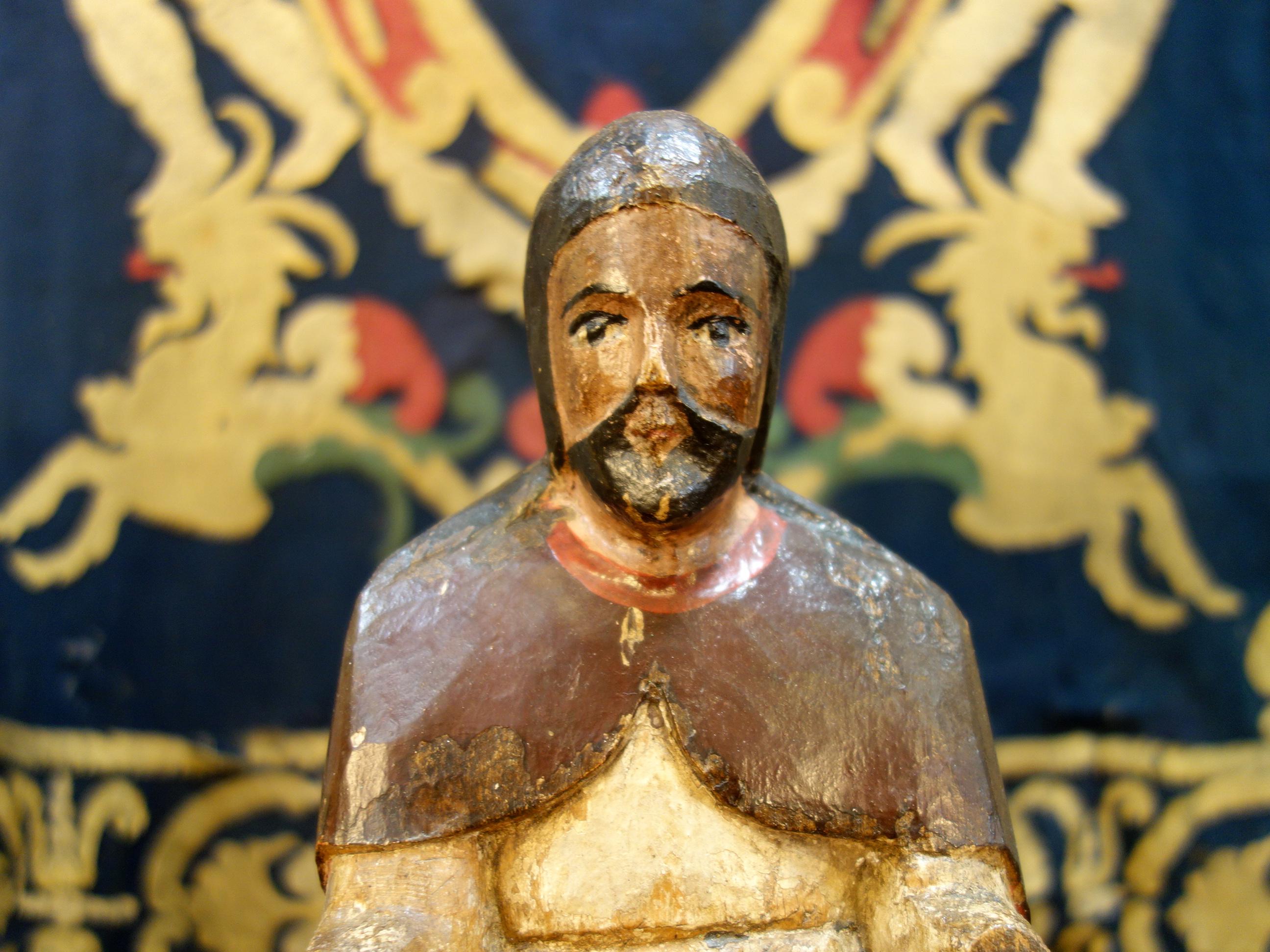 19. Jahrhundert Italienisch geschnitzte & bemalte primitive männliche Santos Holzskulptur 4