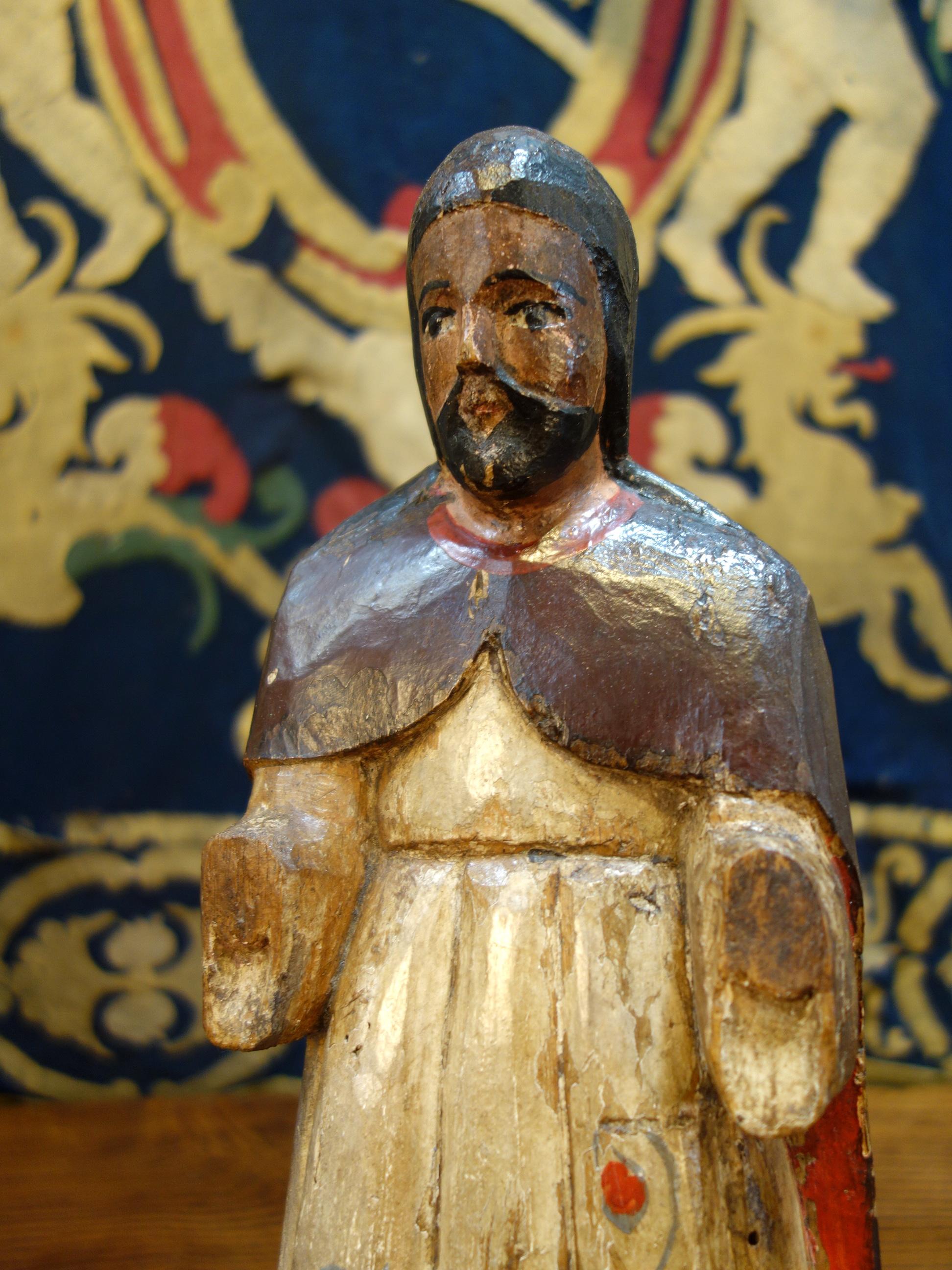 19. Jahrhundert Italienisch geschnitzte & bemalte primitive männliche Santos Holzskulptur 7