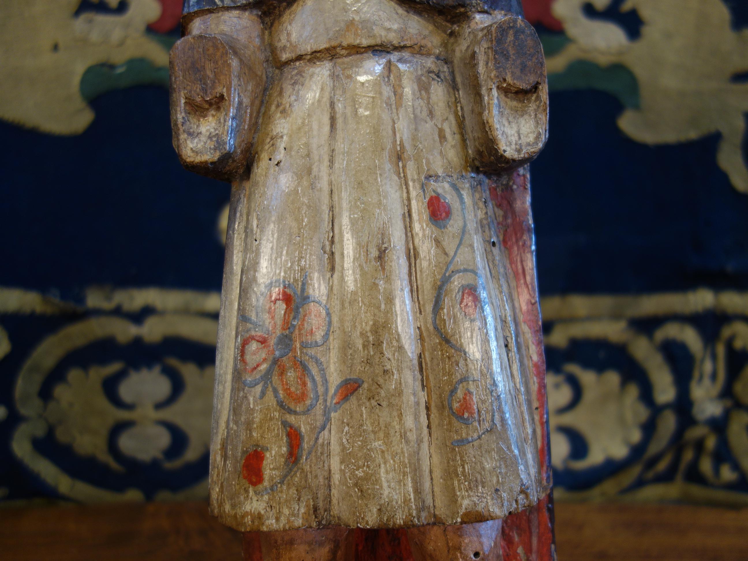 19th Century Italian Carved & Painted Primitive Male Santos Wood Sculpture For Sale 2
