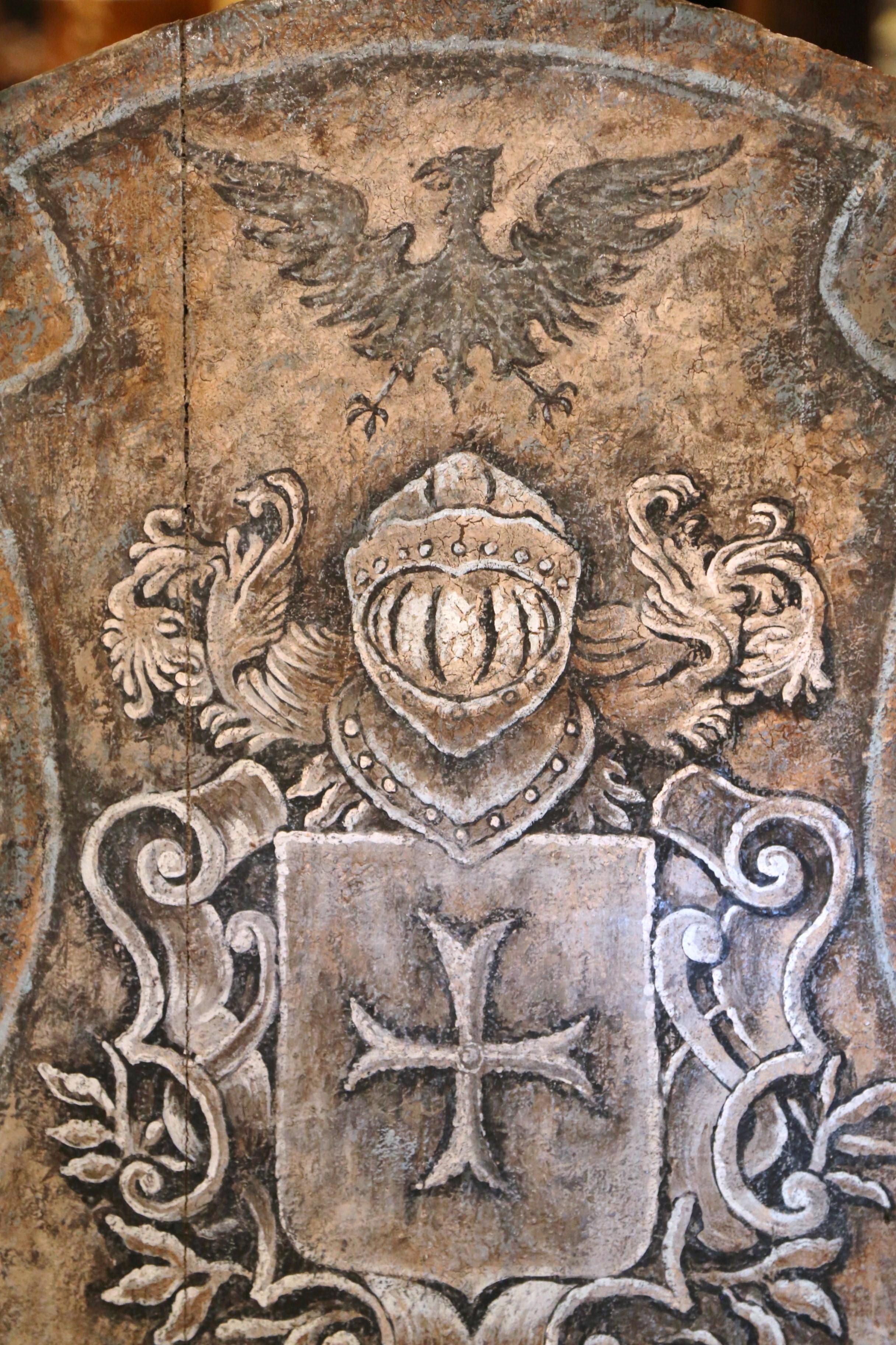 19th Century Italian Carved Painted Wall Hanging Shield with Family Crest 1