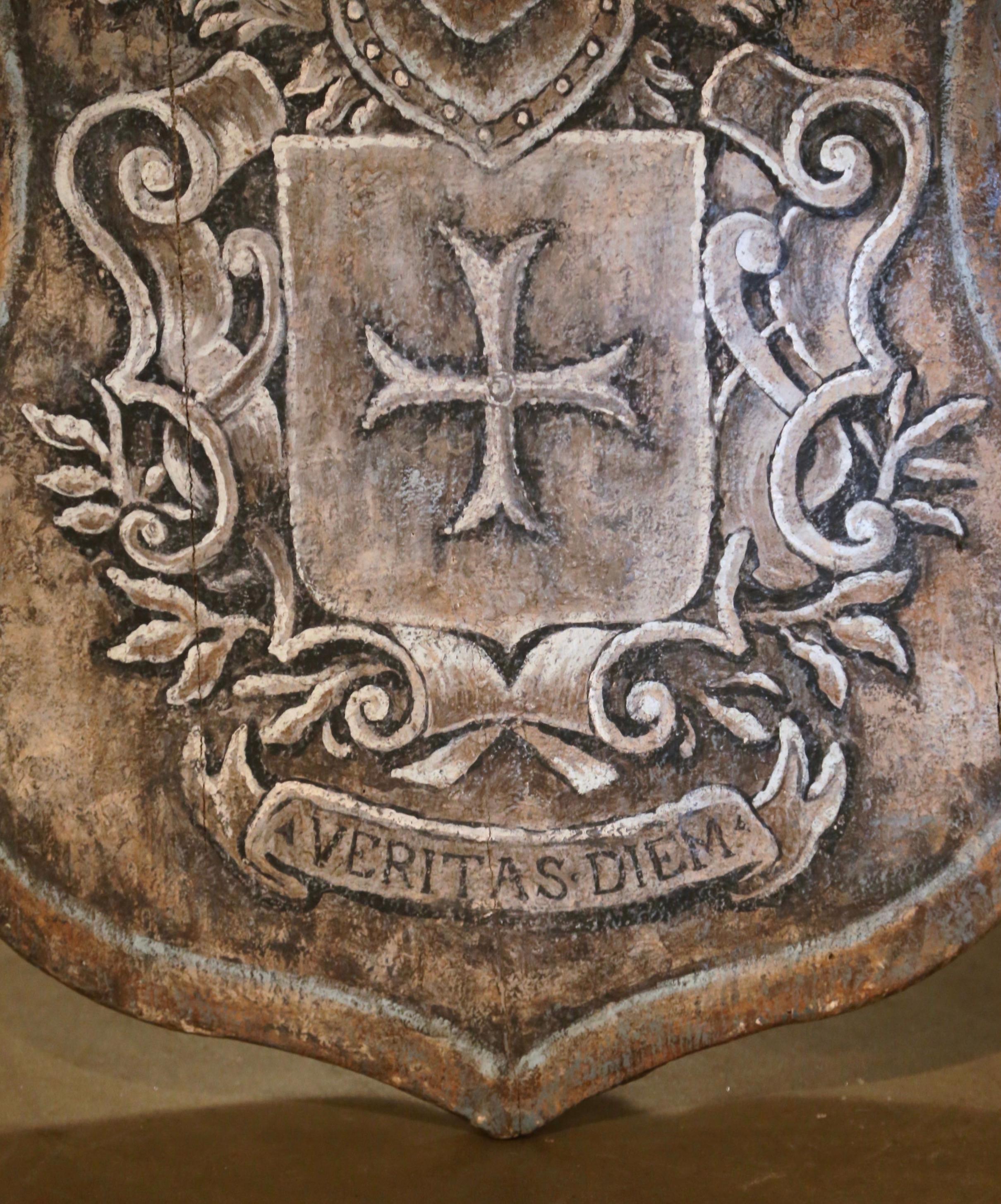 19th Century Italian Carved Painted Wall Hanging Shield with Family Crest 2