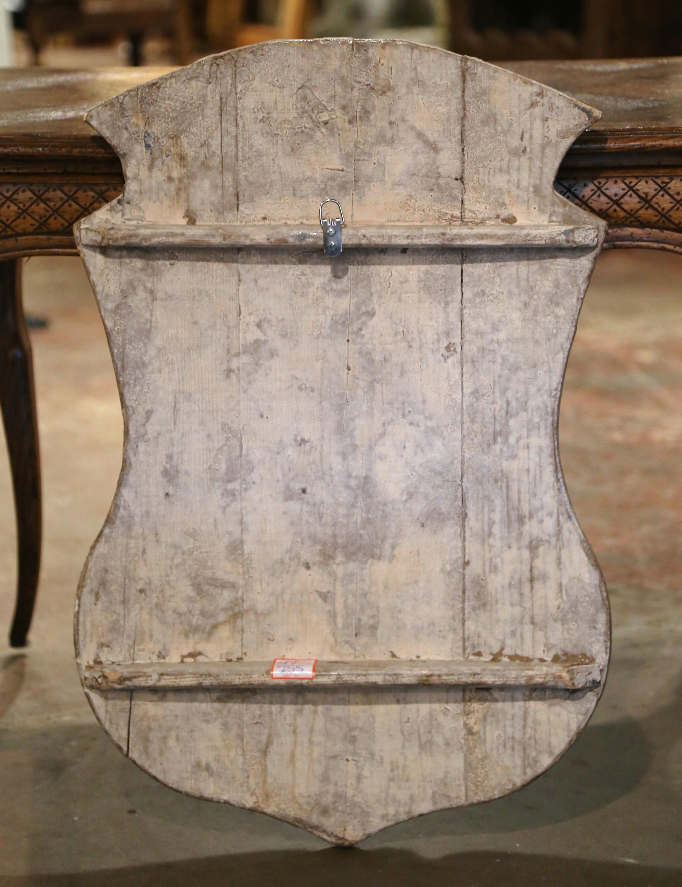 19th Century Italian Carved Painted Wall Hanging Shield with Family Crest 4
