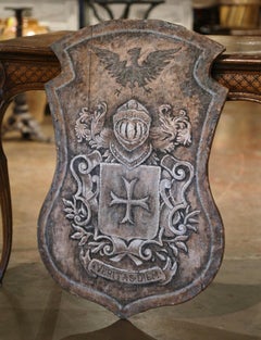 19th Century Italian Carved Painted Wall Hanging Shield with Family Crest
