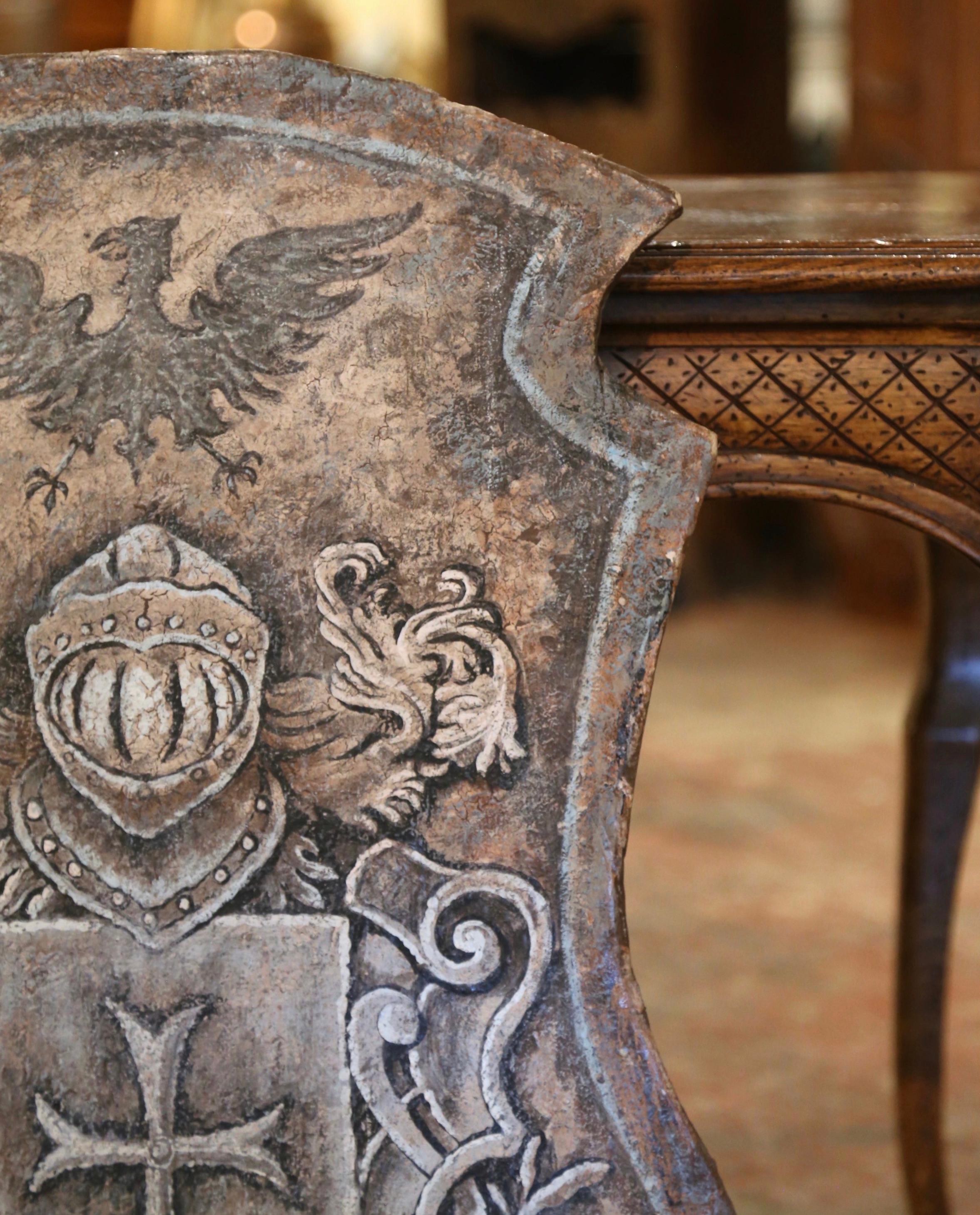 19th Century Italian Carved Painted Wall Hanging Shield with Family Crest In Excellent Condition In Dallas, TX