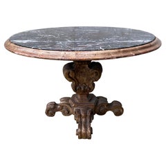 19th Century Italian Carved Pedestal Marble Top Coffee Table