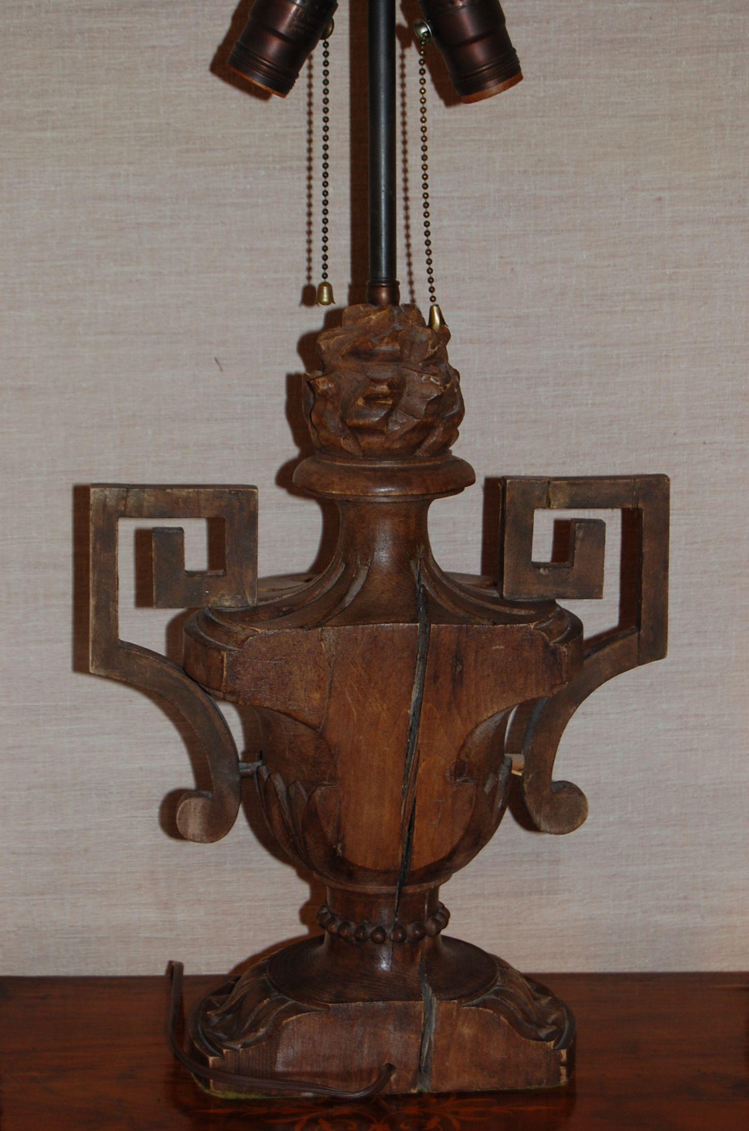 19th Century Italian Carved Pine Finial Wired as a Table Lamp For Sale 1