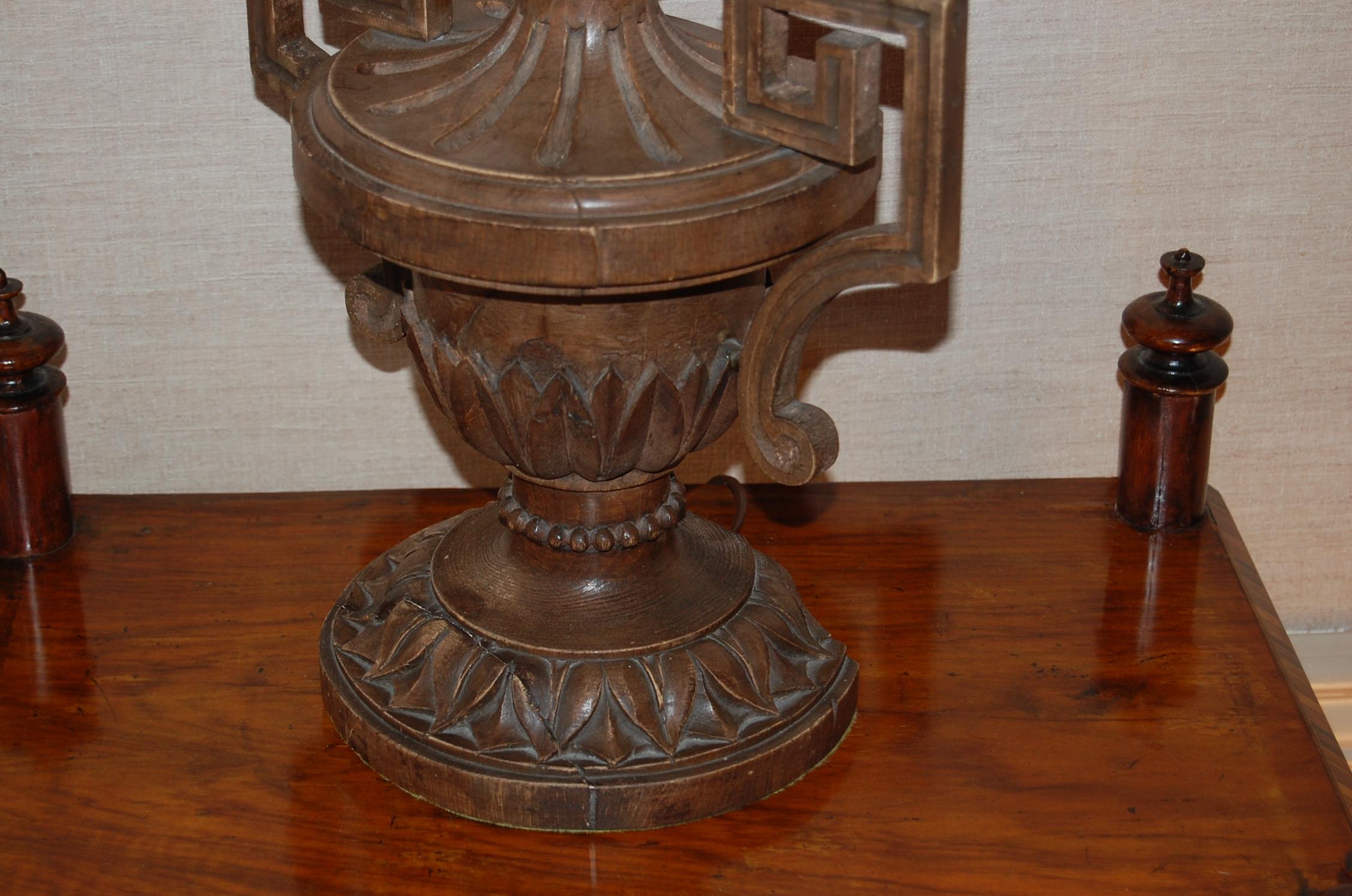 19th Century Italian Carved Pine Finial Wired as a Table Lamp For Sale 4