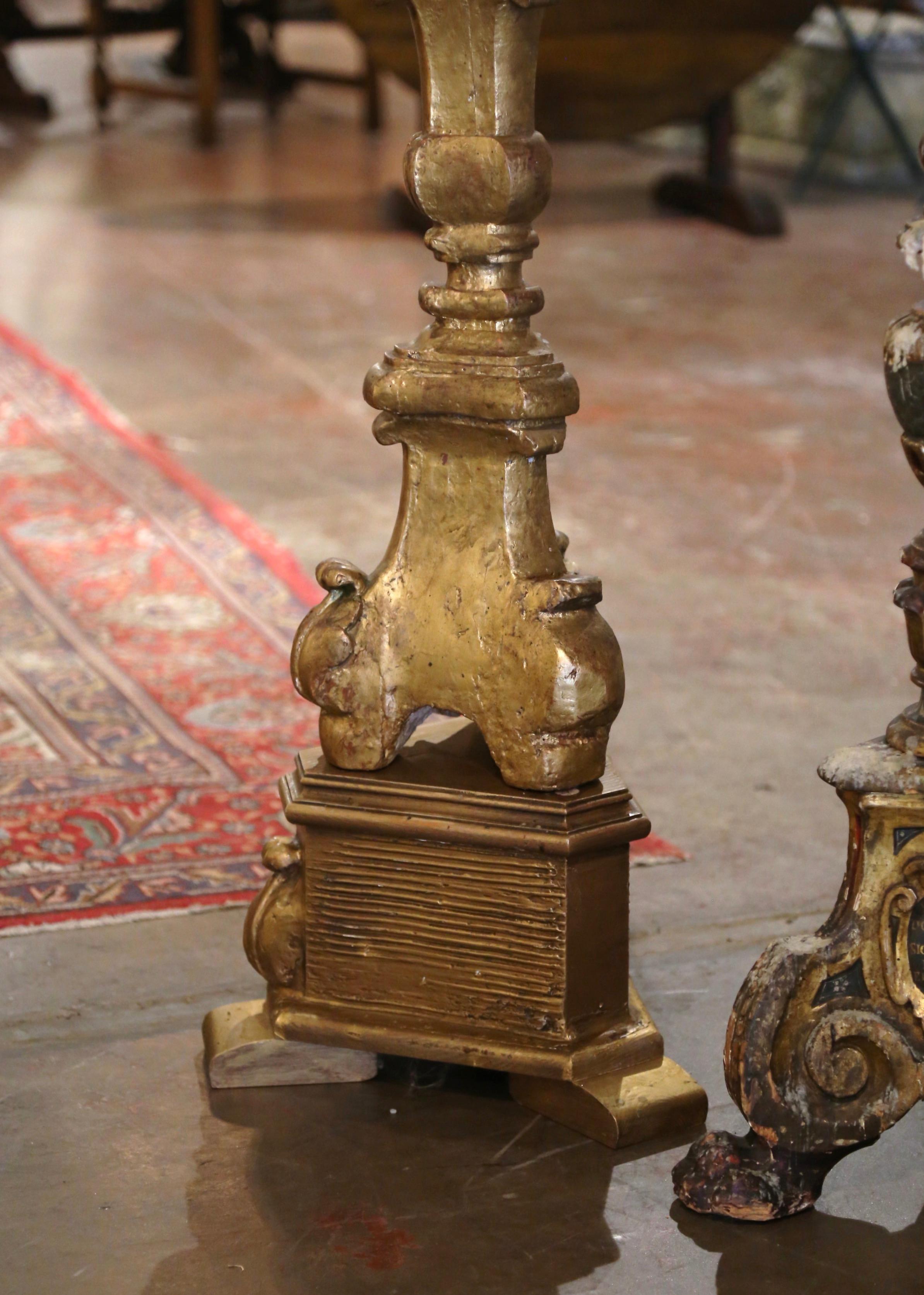 19th Century Italian Carved Polychrome and Painted Candlesticks, Set of ...