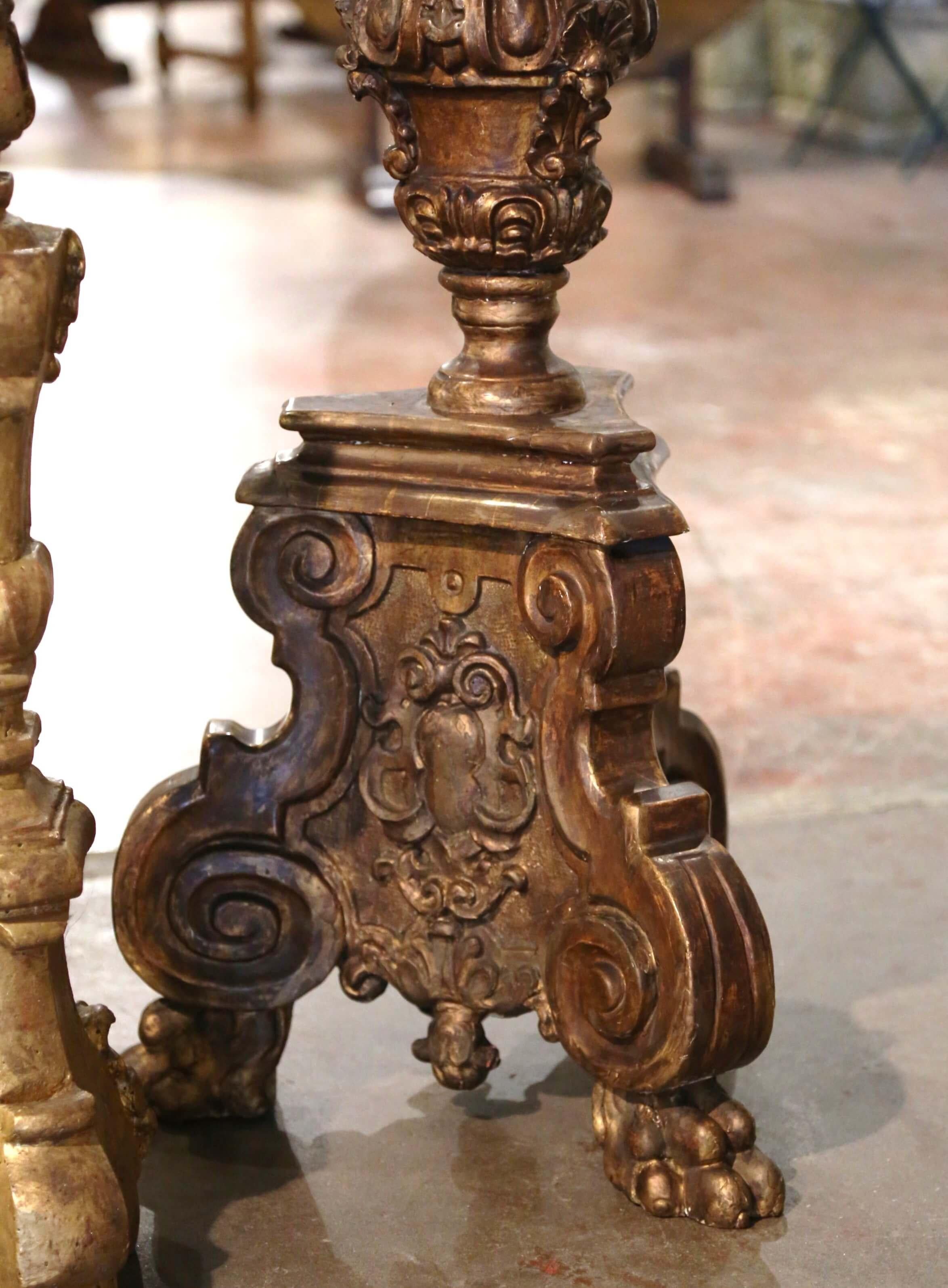 19th Century Italian Carved Polychrome and Painted Candlesticks, Set of Four In Excellent Condition For Sale In Dallas, TX