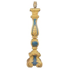 19th Century Italian Carved Polychrome Blue and Giltwood Table Lamp