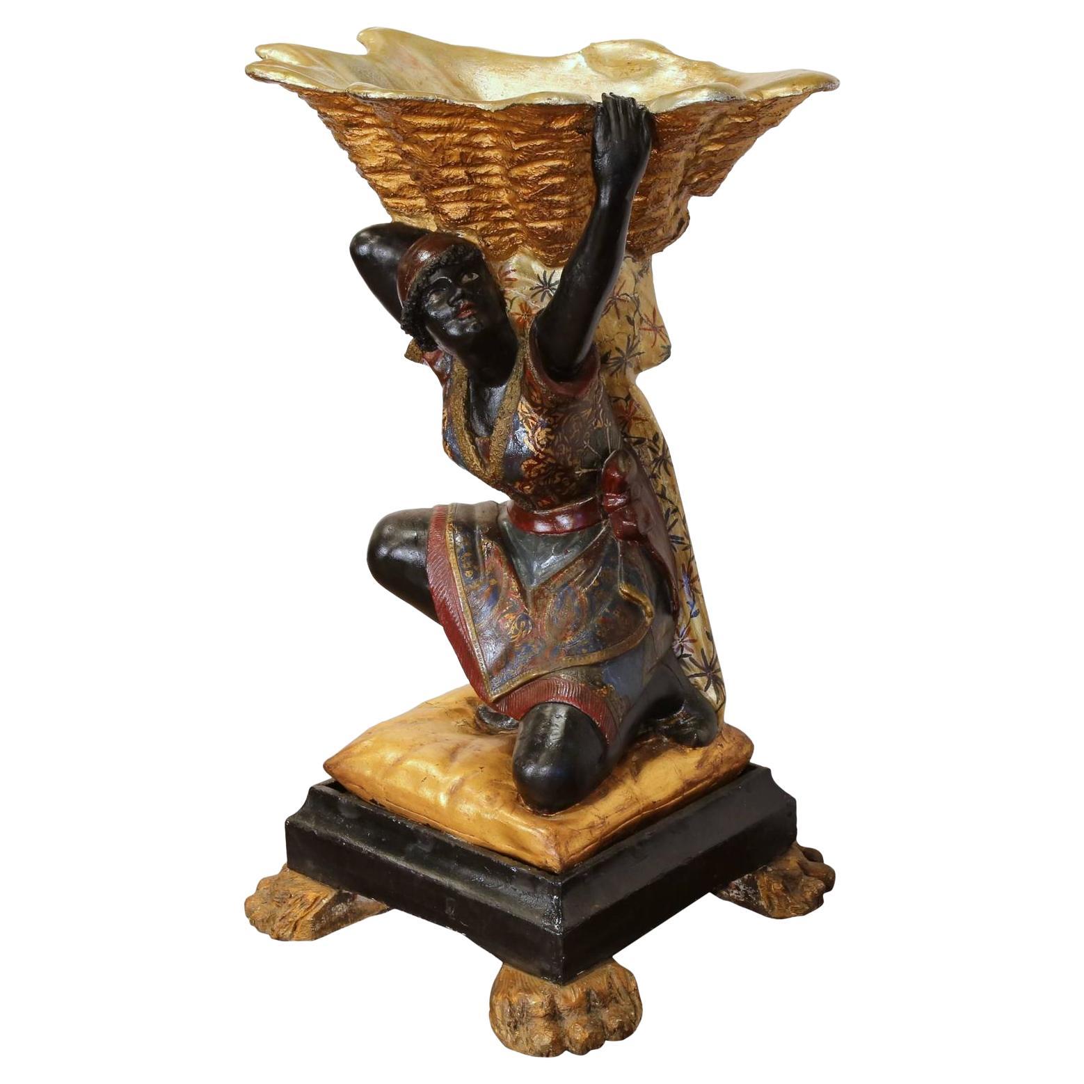 19th Century Italian Carved Polychrome Sculpture with Jardinière