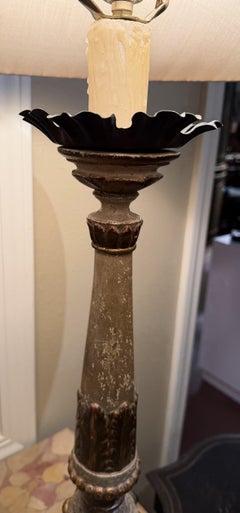19th Century Italian Carved Pricket Candlestick Converted to a Lamp