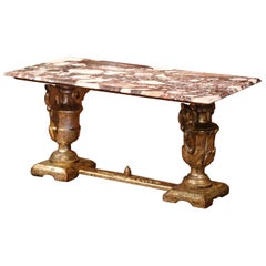 19th Century Italian Carved Silver Leaf Coffee Table with Marble Top
