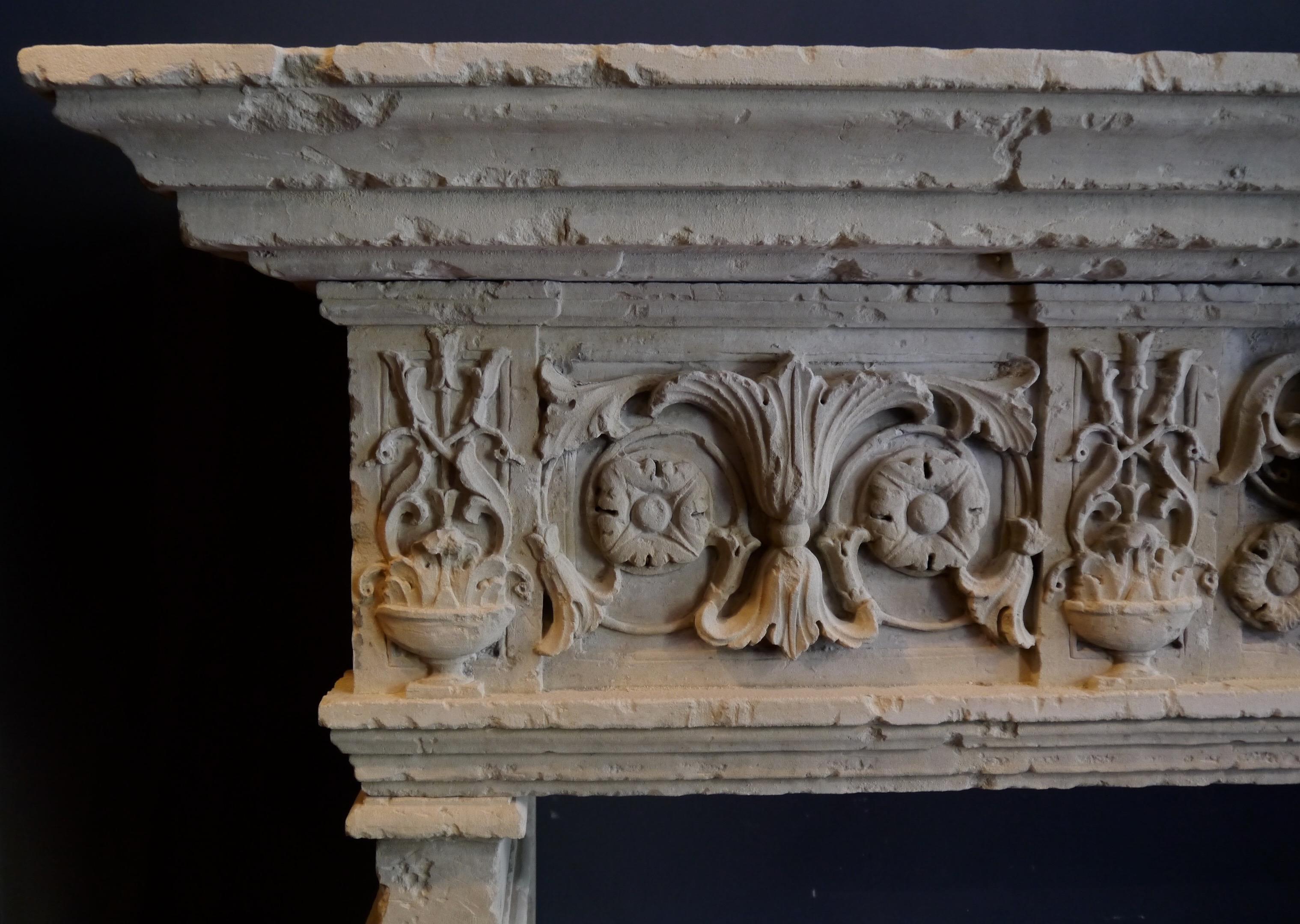 Renaissance Revival 19th Century Italian Carved Stone Mantel Piece For Sale