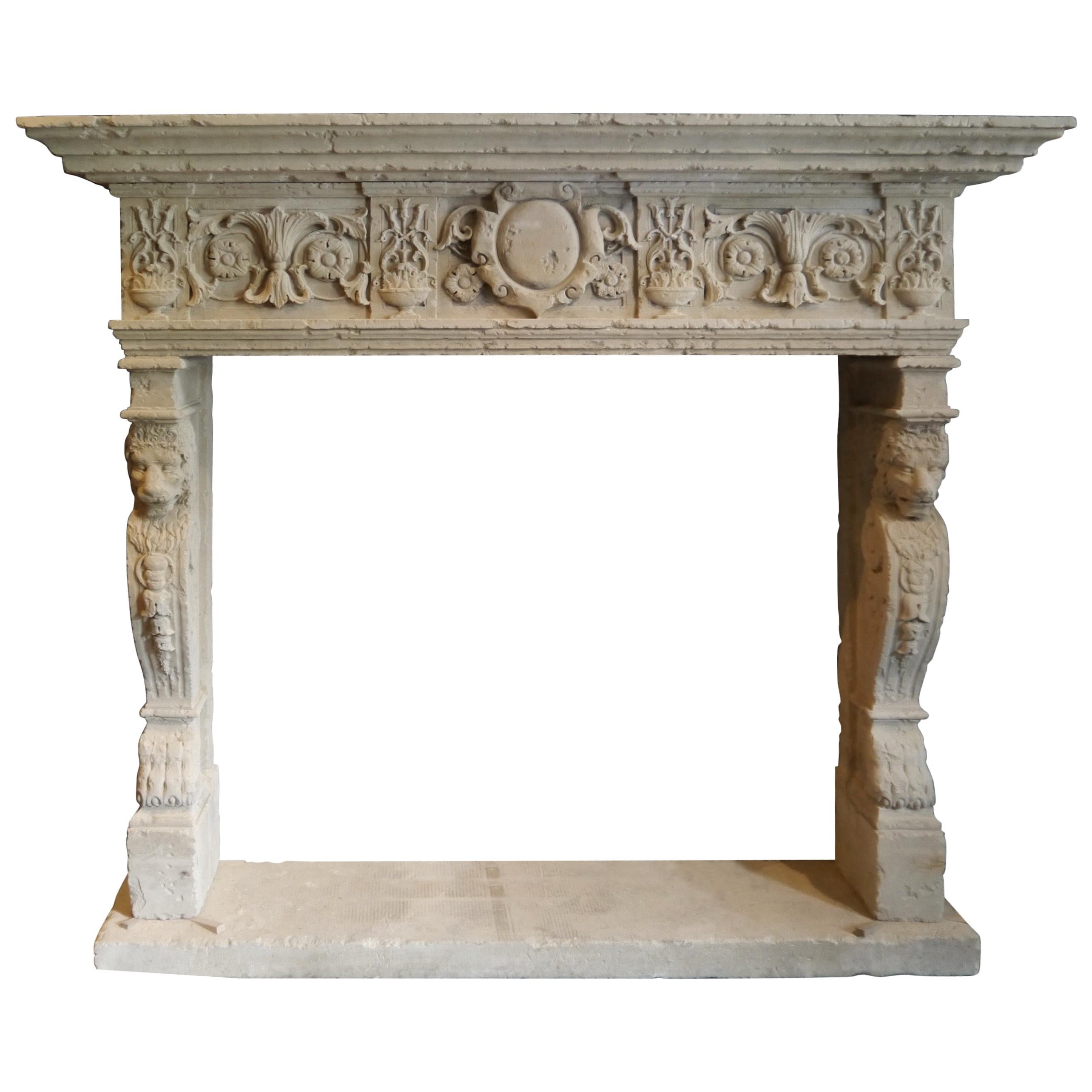 19th Century Italian Carved Stone Mantel Piece For Sale