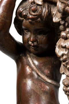 19th Century Italian Carved Timber and Silver Gilt Putto