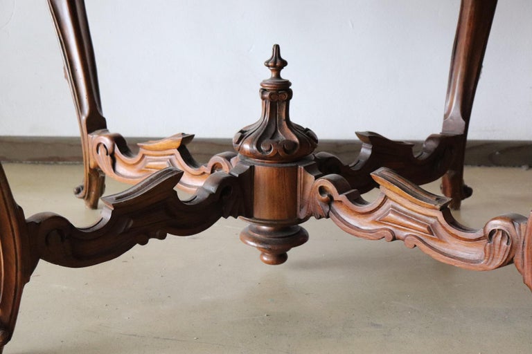 Inlay 19th Century Italian Carved Walnut and Briar Large Center Table For Sale
