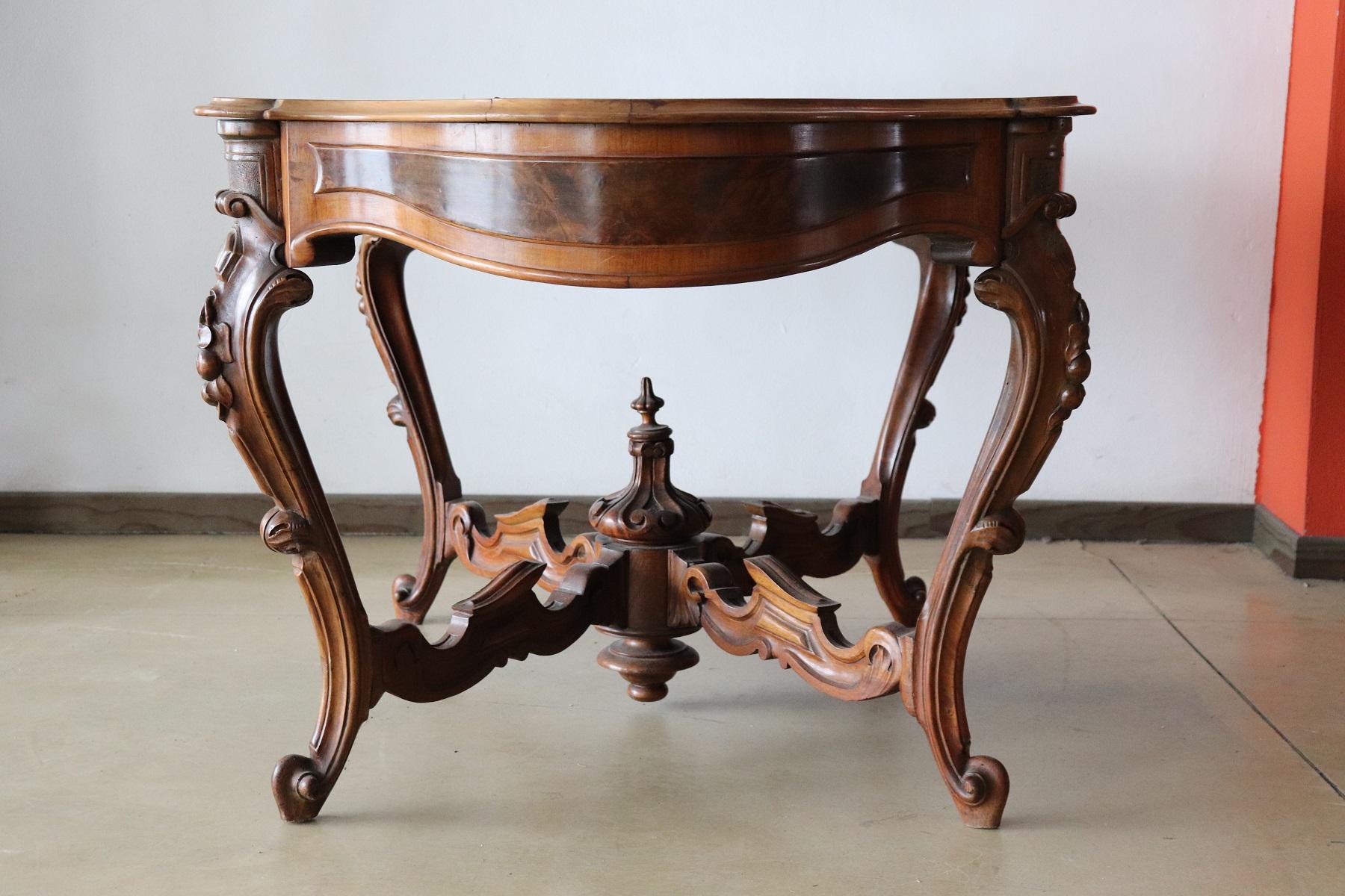 Inlay 19th Century Italian Carved Walnut and Briar Large Center Table For Sale