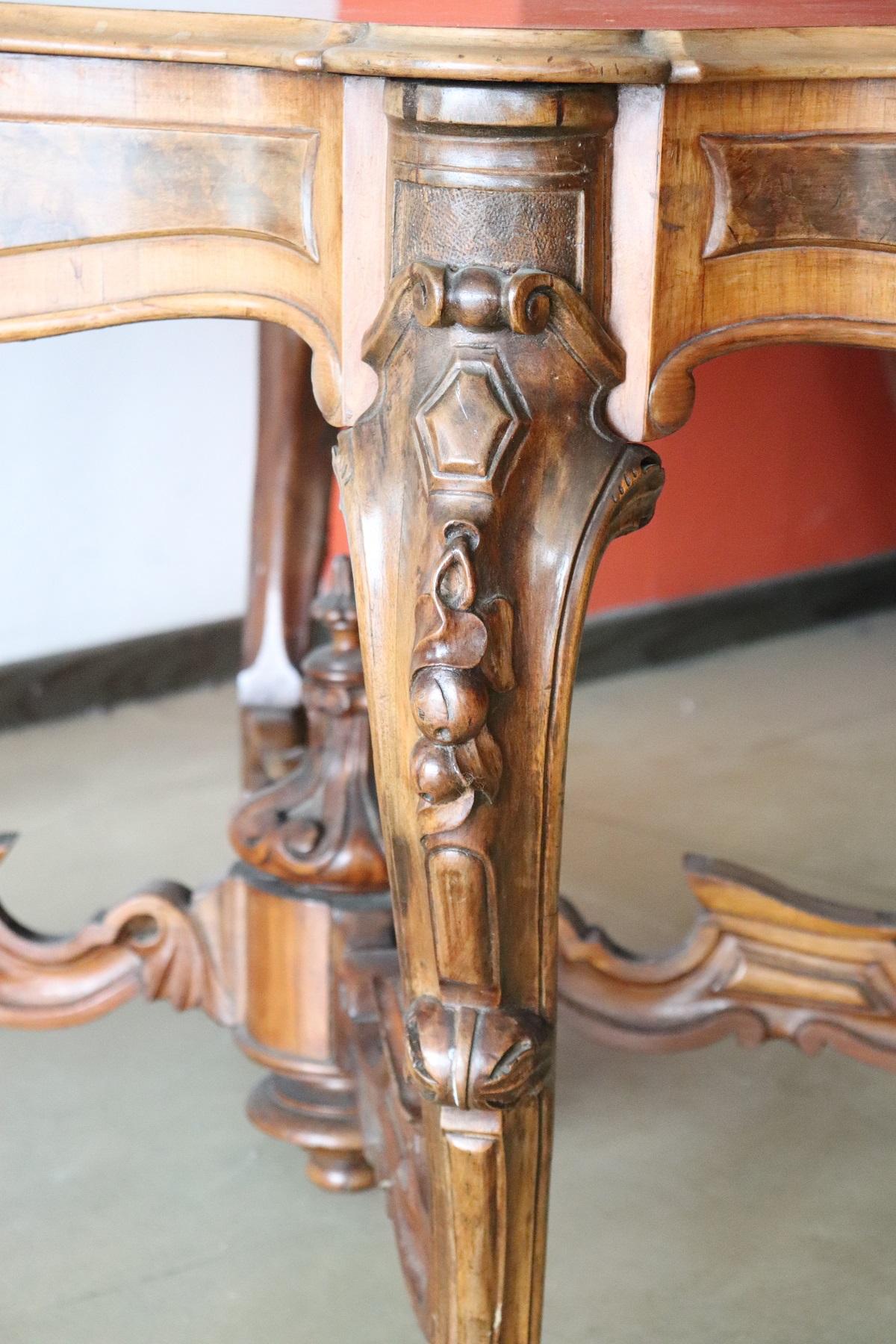 19th Century Italian Carved Walnut and Briar Large Center Table 1
