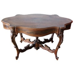 19th Century Italian Carved Walnut and Briar Large Center Table