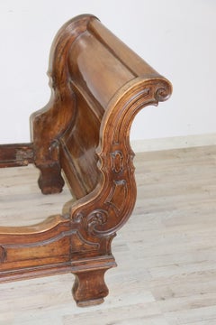 19th Century Italian Carved Walnut Antique Single Bed