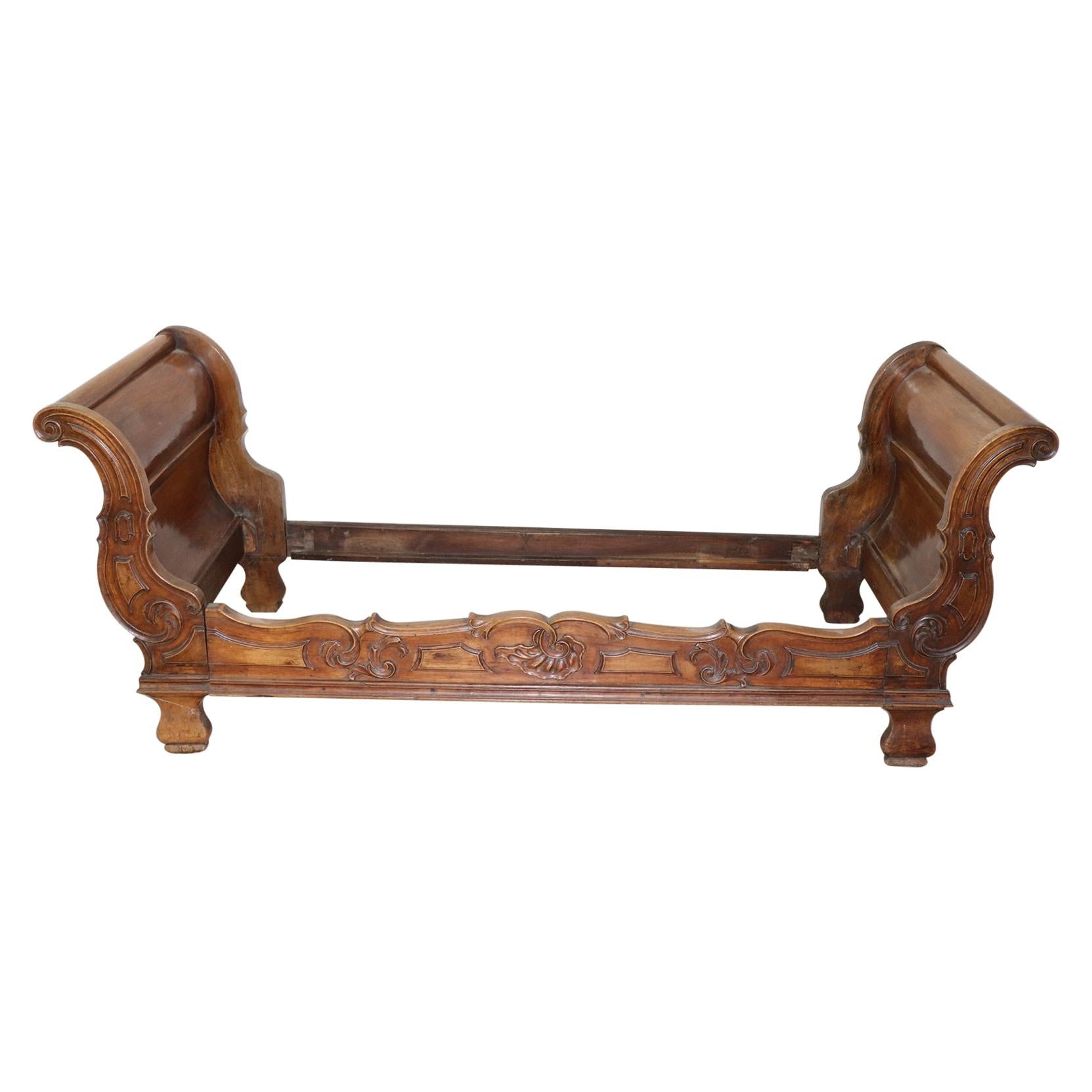 19th Century Italian Carved Walnut Antique Single Bed