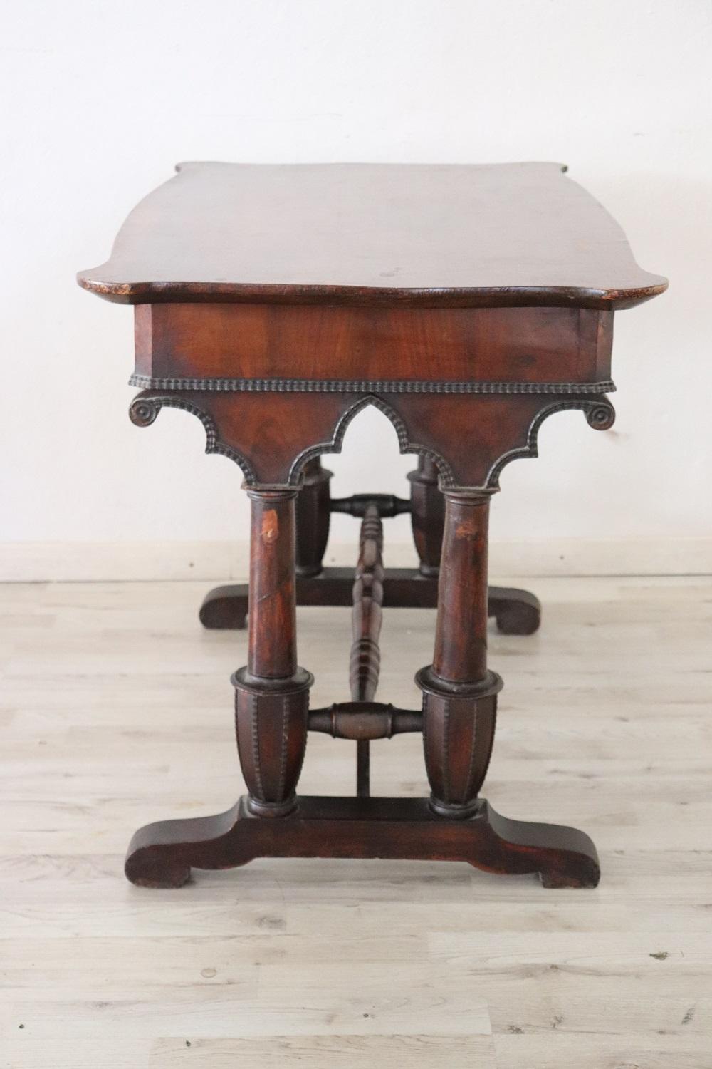 19th Century Italian Carved Walnut Antique Writing Desk For Sale 8