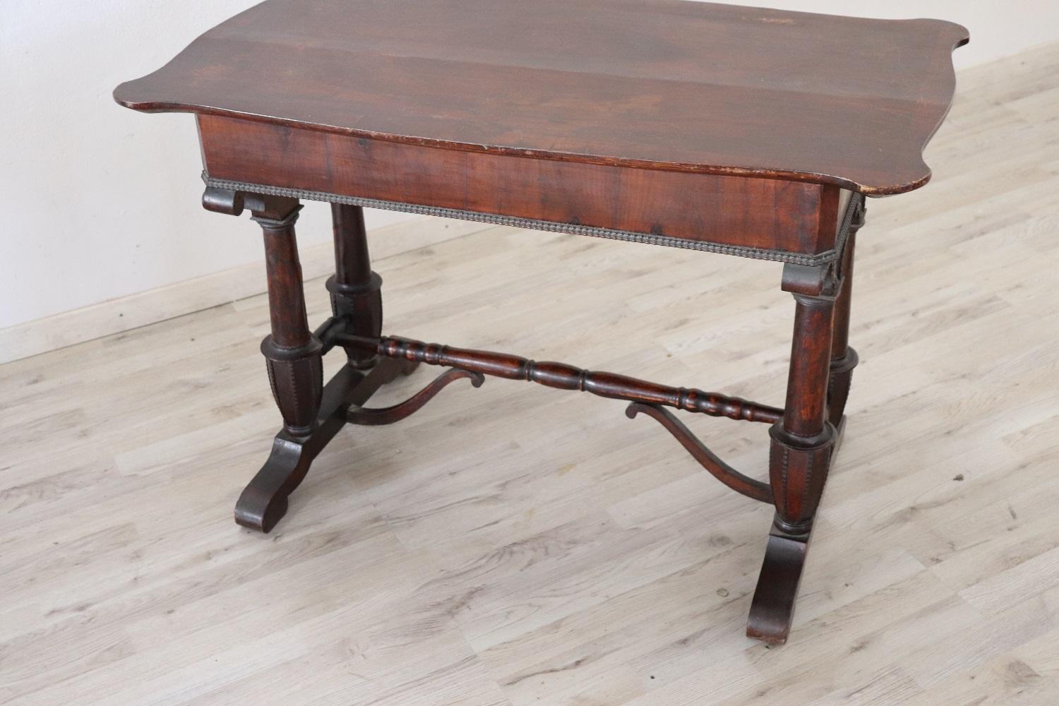 19th Century Italian Carved Walnut Antique Writing Desk For Sale 9