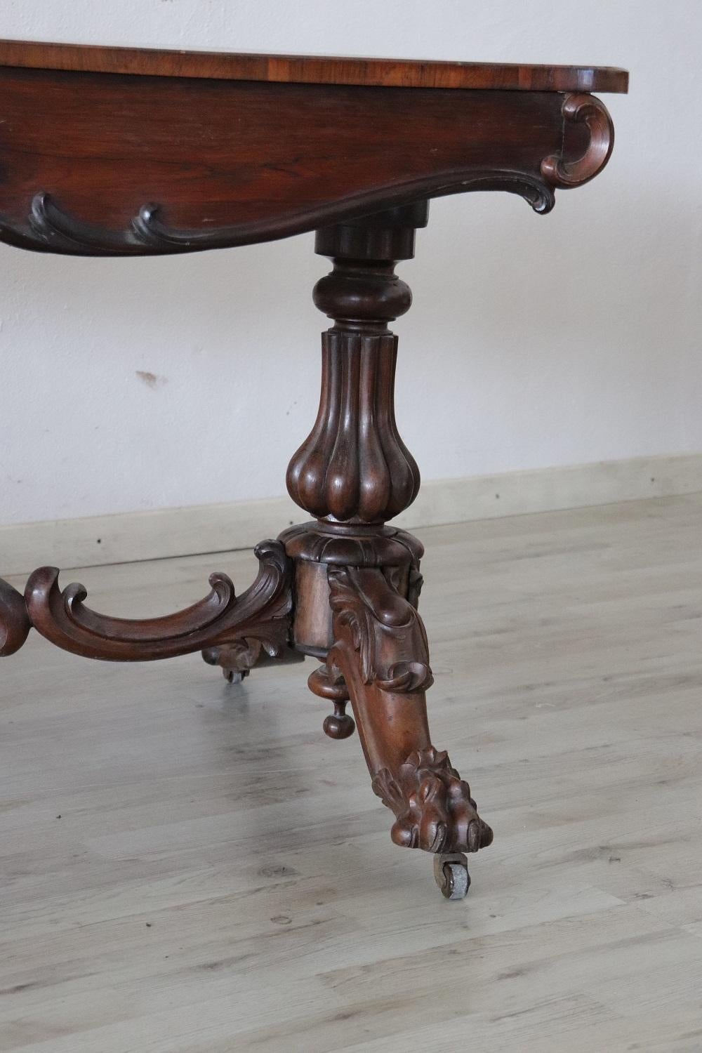 19th Century Italian Carved Walnut Antique Writing Desk 1
