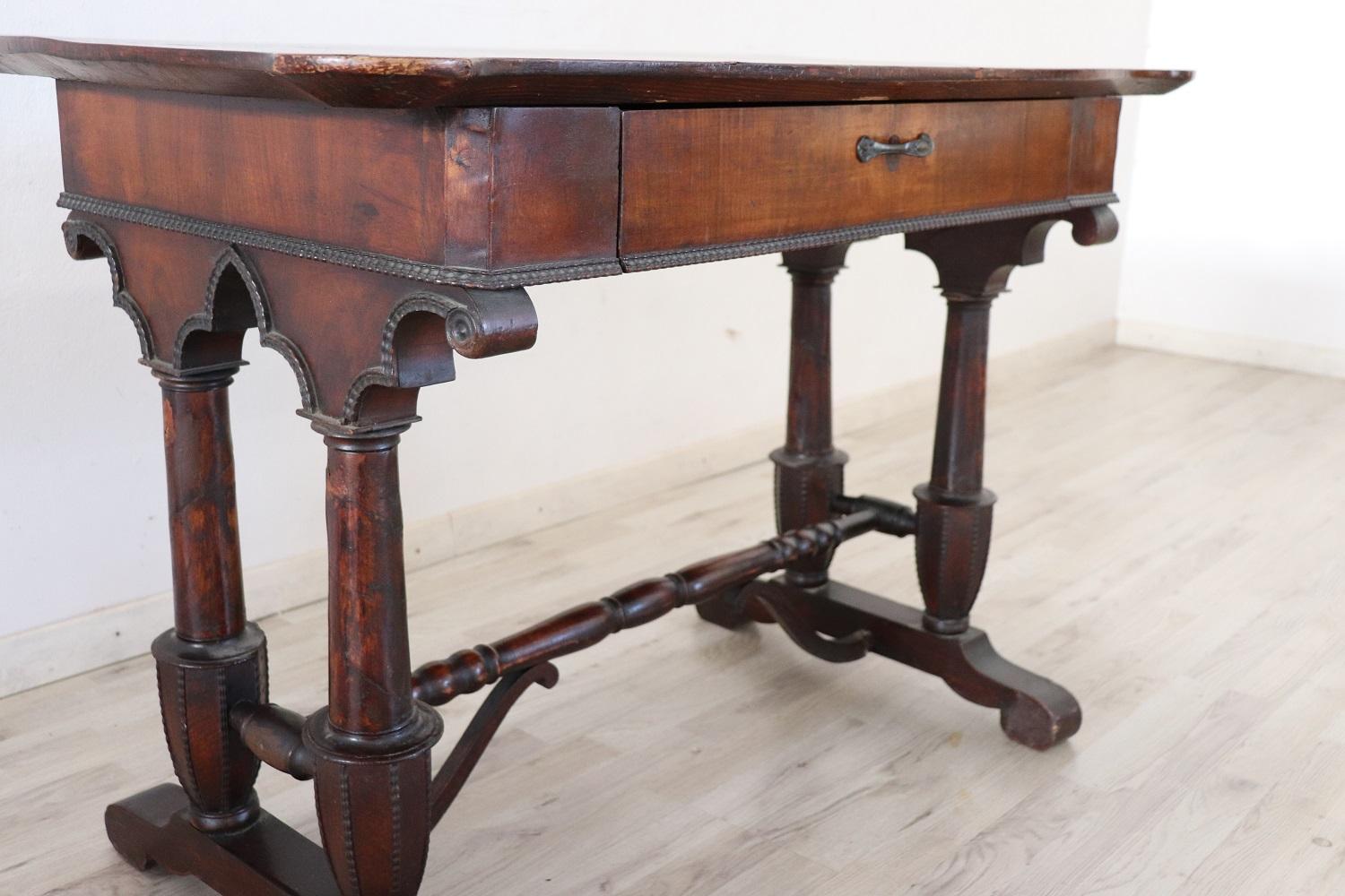 19th Century Italian Carved Walnut Antique Writing Desk For Sale 3