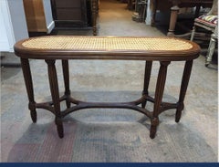 19th Century Italian Carved Walnut Bench with Vienna Straw, 1890s