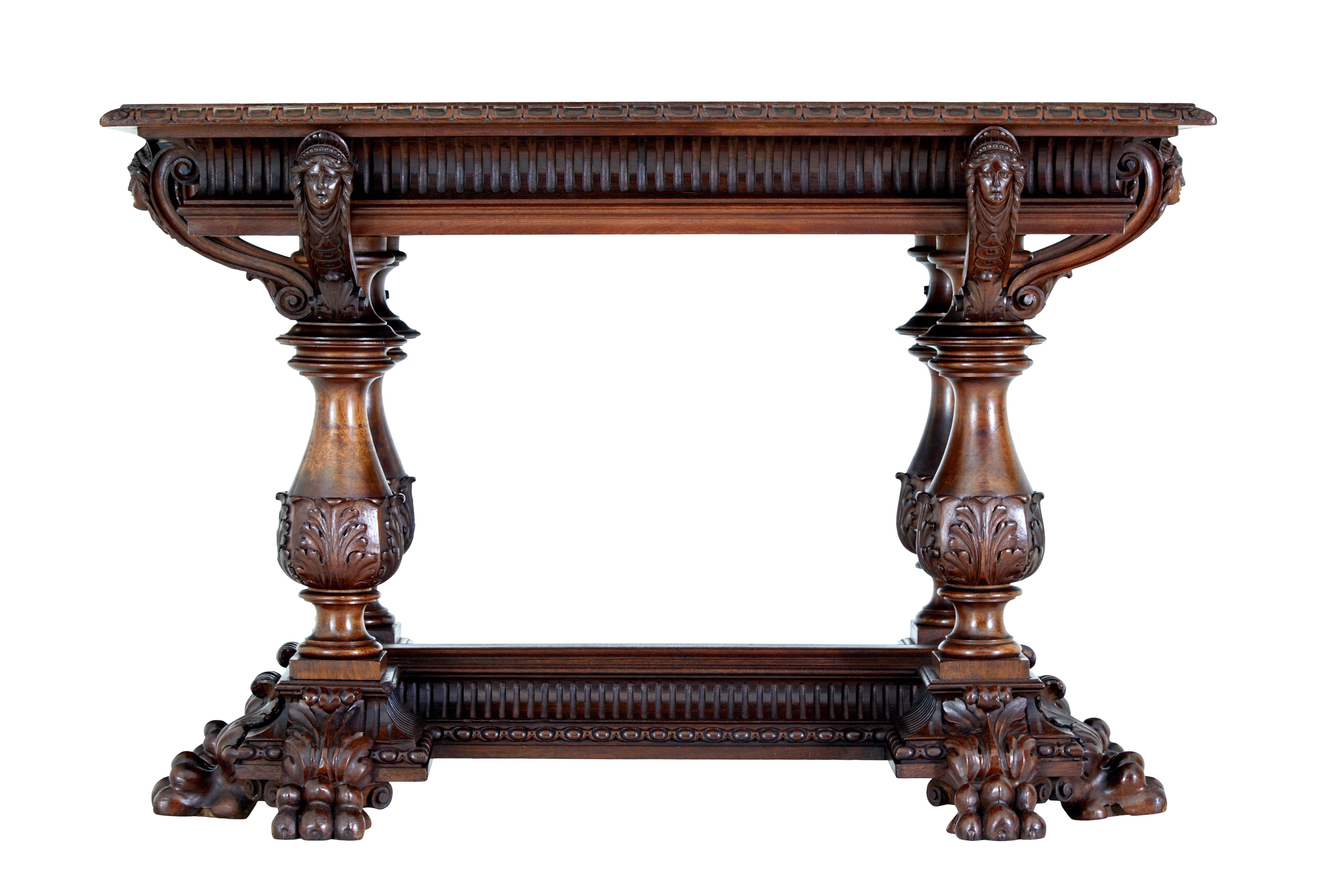 Carved 19th century Italian carved walnut center table