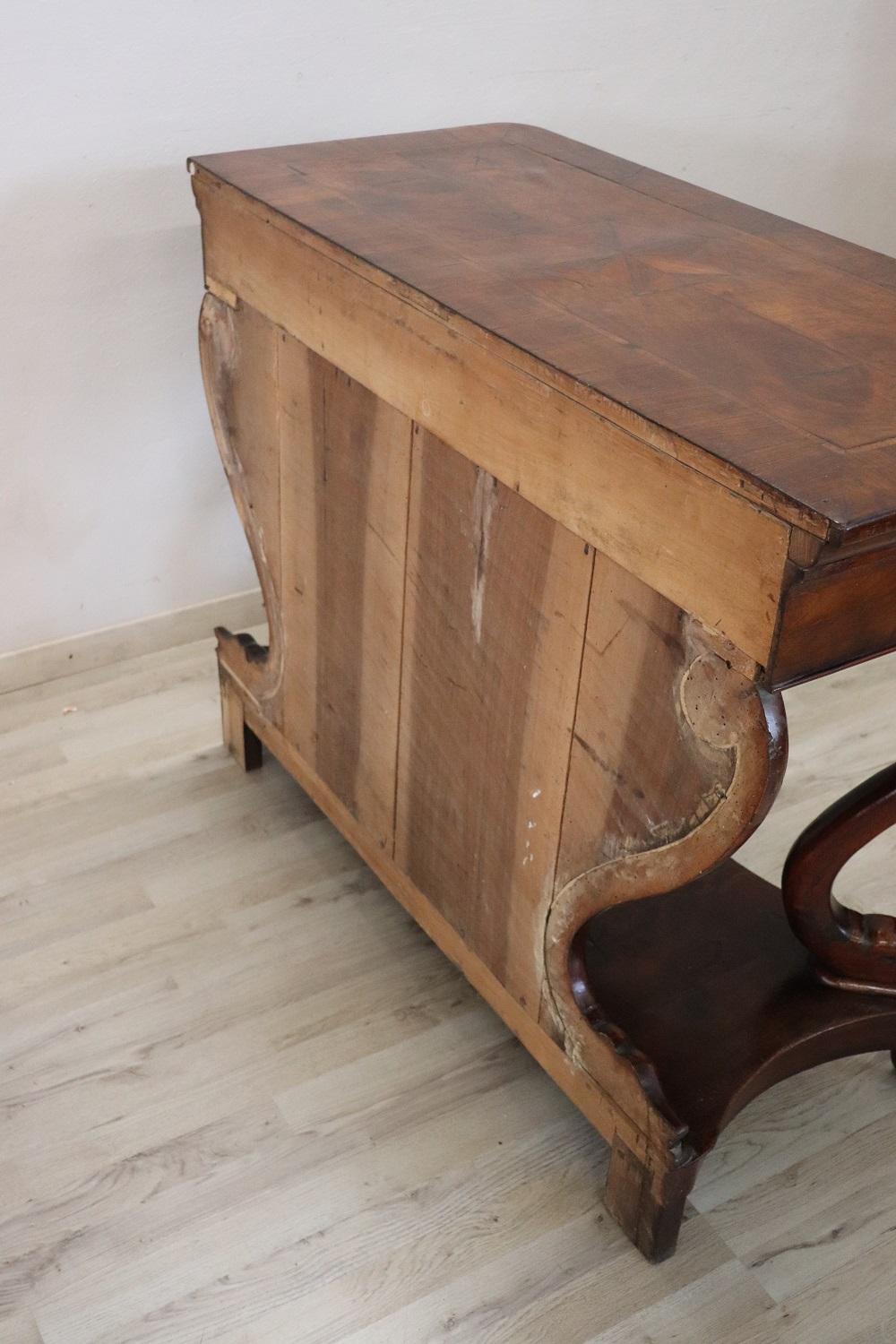 19th Century Italian Carved Walnut Charle X Antique Console Table For Sale 5