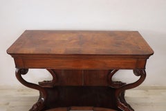 Table console italienne d'antiquités du 19ème siècle en noyer sculpté en forme de charle X
