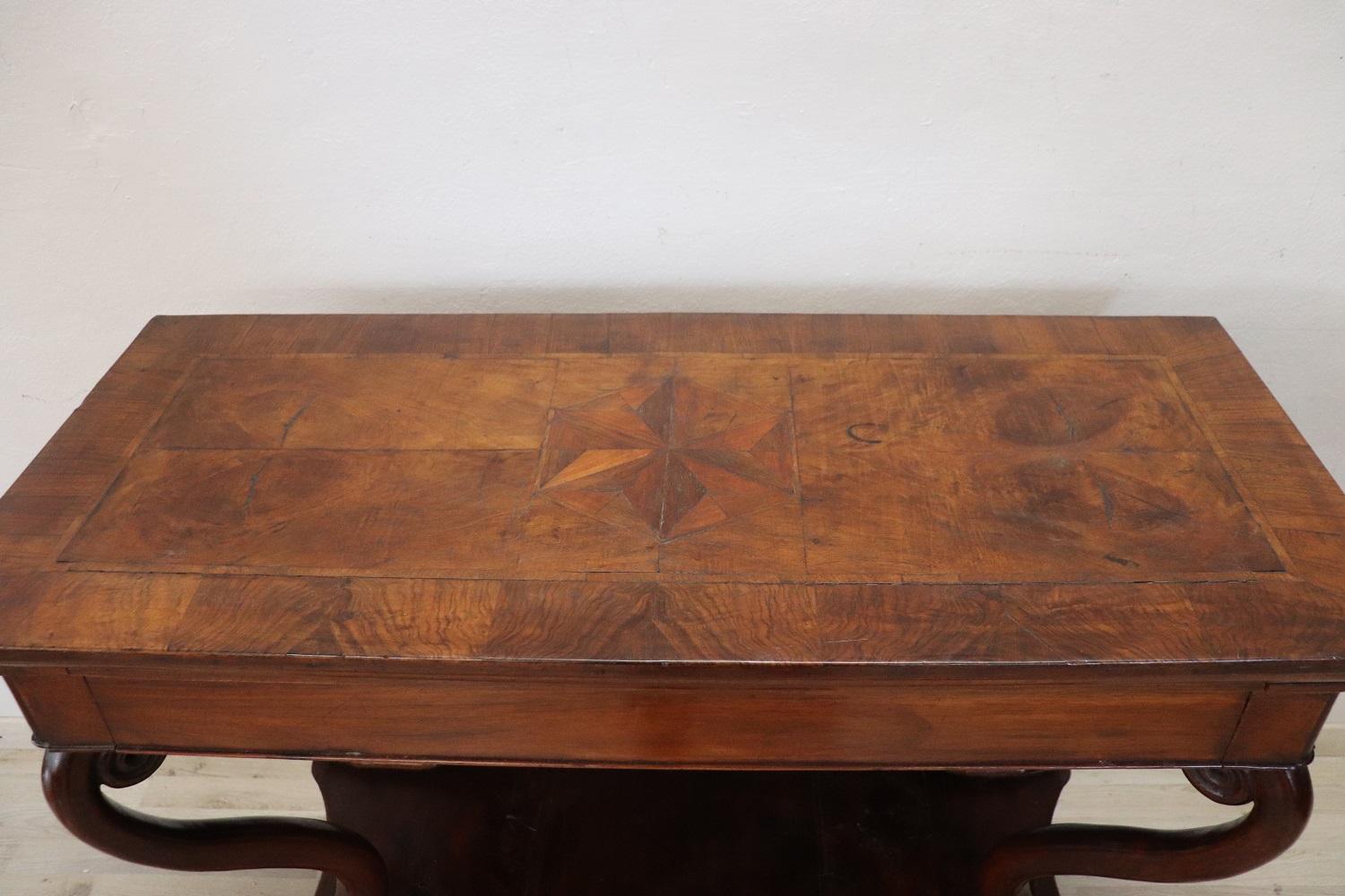 Charles X 19th Century Italian Carved Walnut Charle X Antique Console Table For Sale