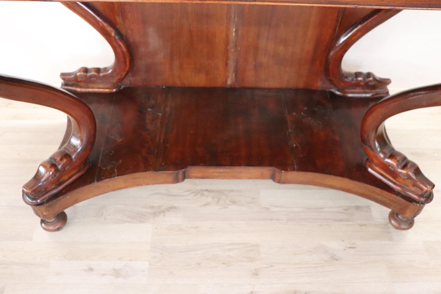 19th Century Italian Carved Walnut Charle X Antique Console Table For Sale 1