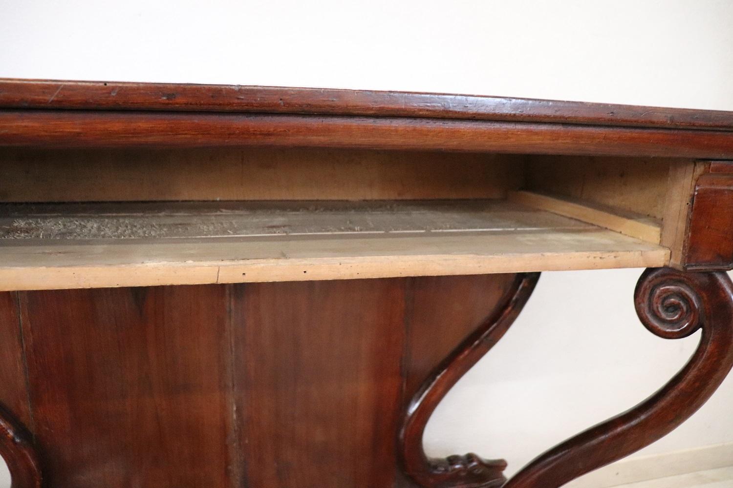 19th Century Italian Carved Walnut Charle X Antique Console Table For Sale 3