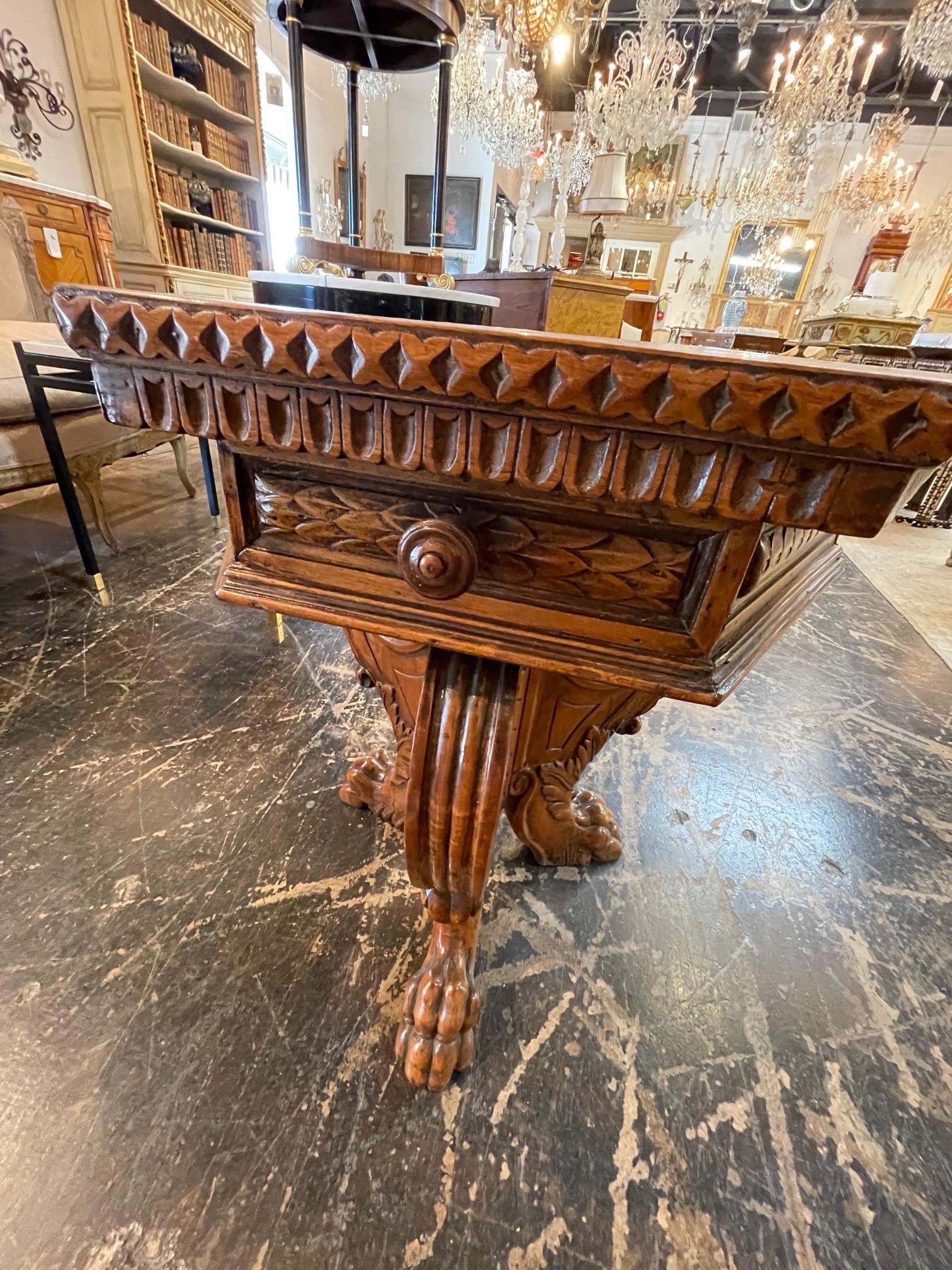 19th Century Italian Carved Walnut Hexagonal Side Table 2