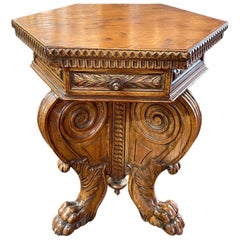 Antique 19th Century Italian Carved Walnut Hexagonal Side Table