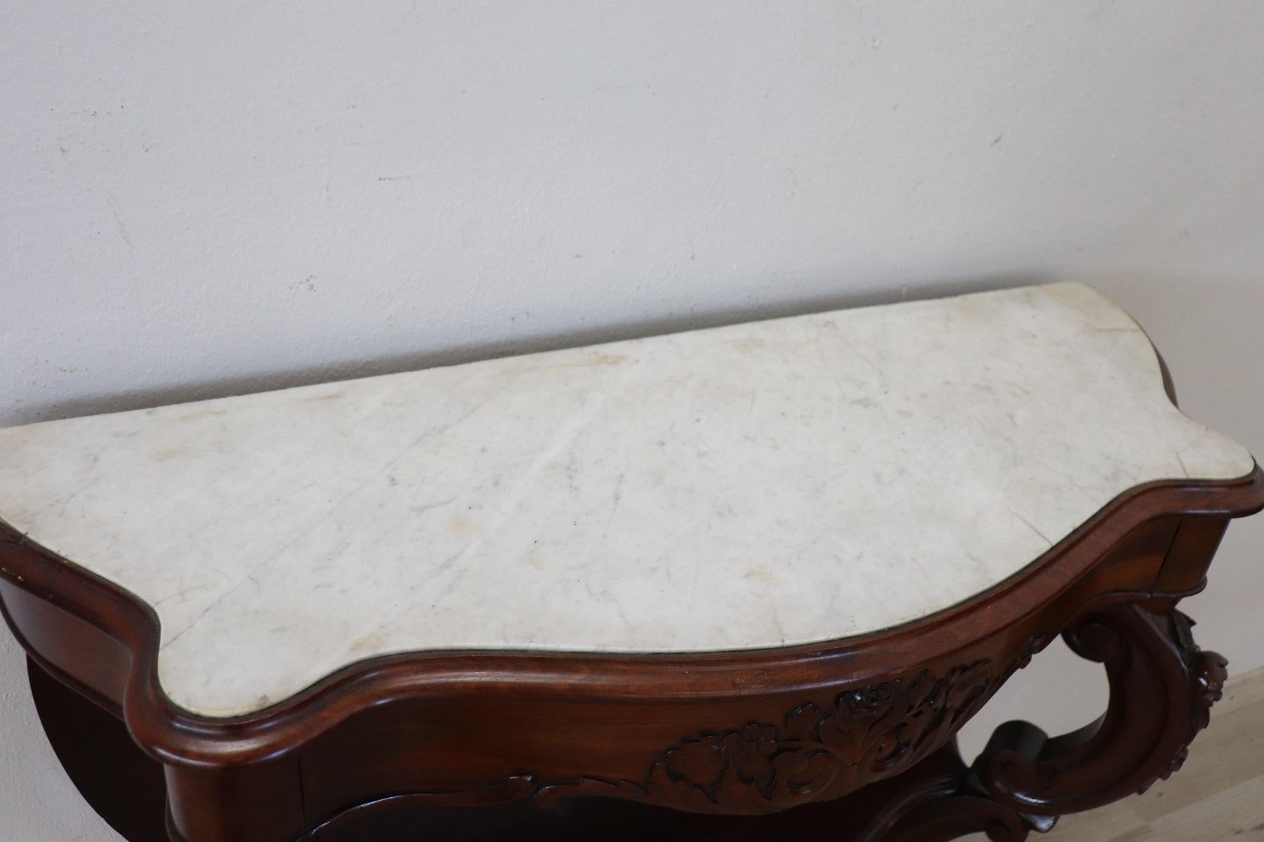 19th Century Italian Carved Walnut Louis Philippe Console Table with Marble Top 6
