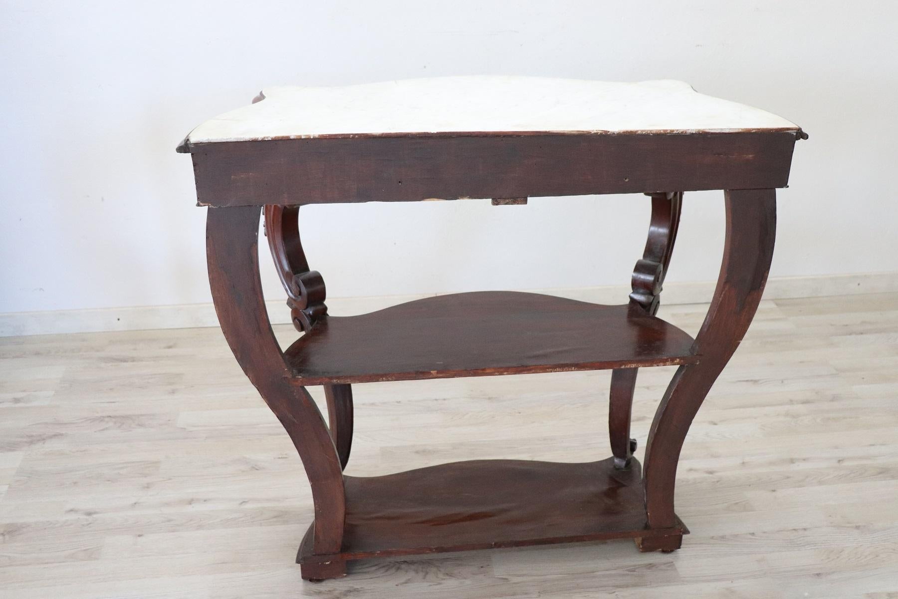 19th Century Italian Carved Walnut Louis Philippe Console Table with Marble Top 10