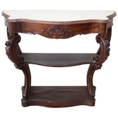 Antique 19th Century Italian Carved Walnut Louis Philippe Console Table with Marble Top