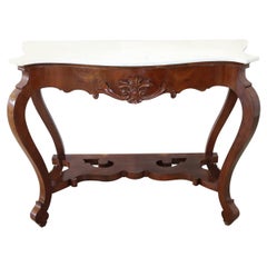 19th Century Italian Carved Walnut Louis Philippe Console Table with Marble Top